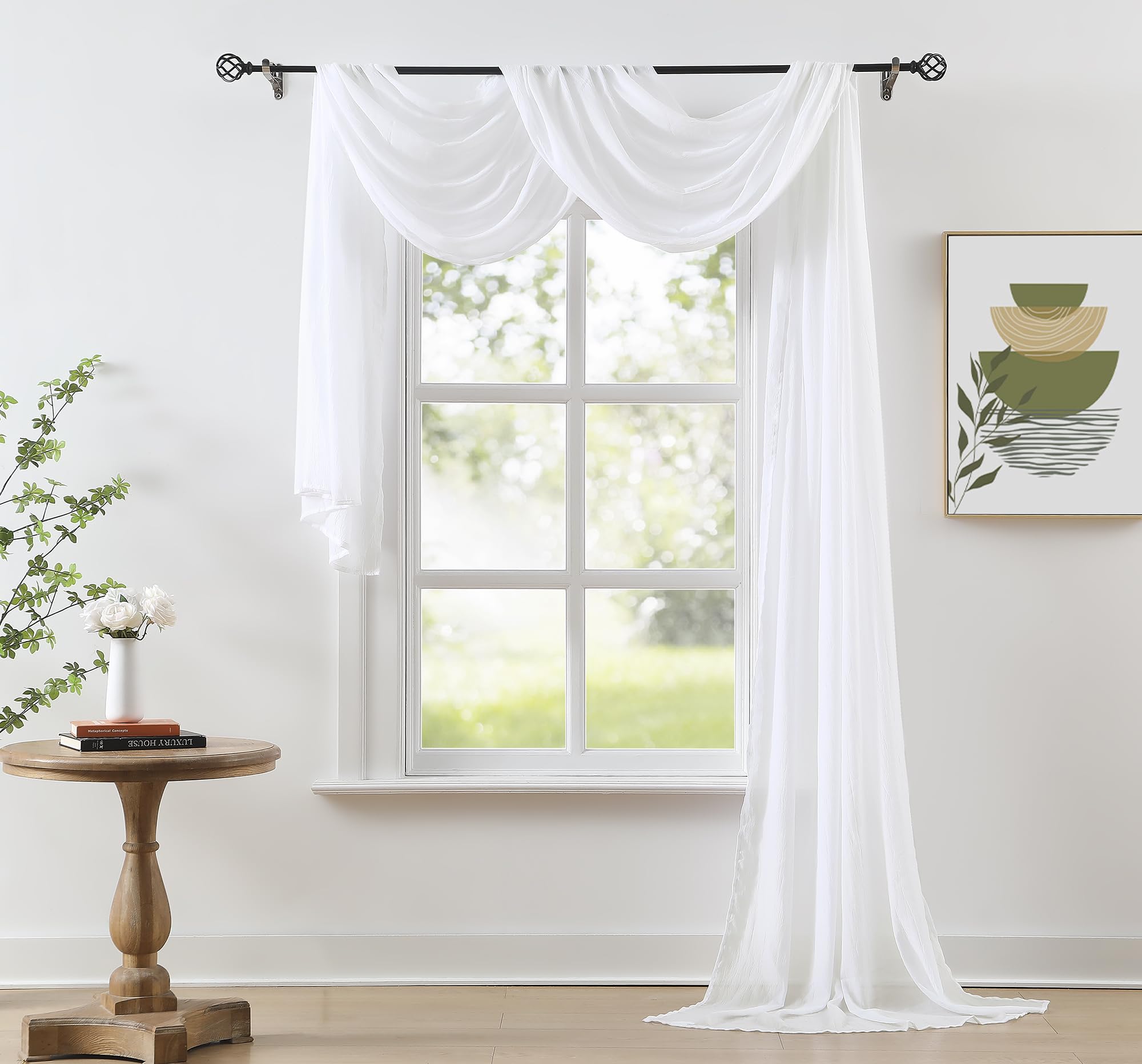 Amazon.com: White Sheer Window Scarf Valance Curtains 18ft for Living ...