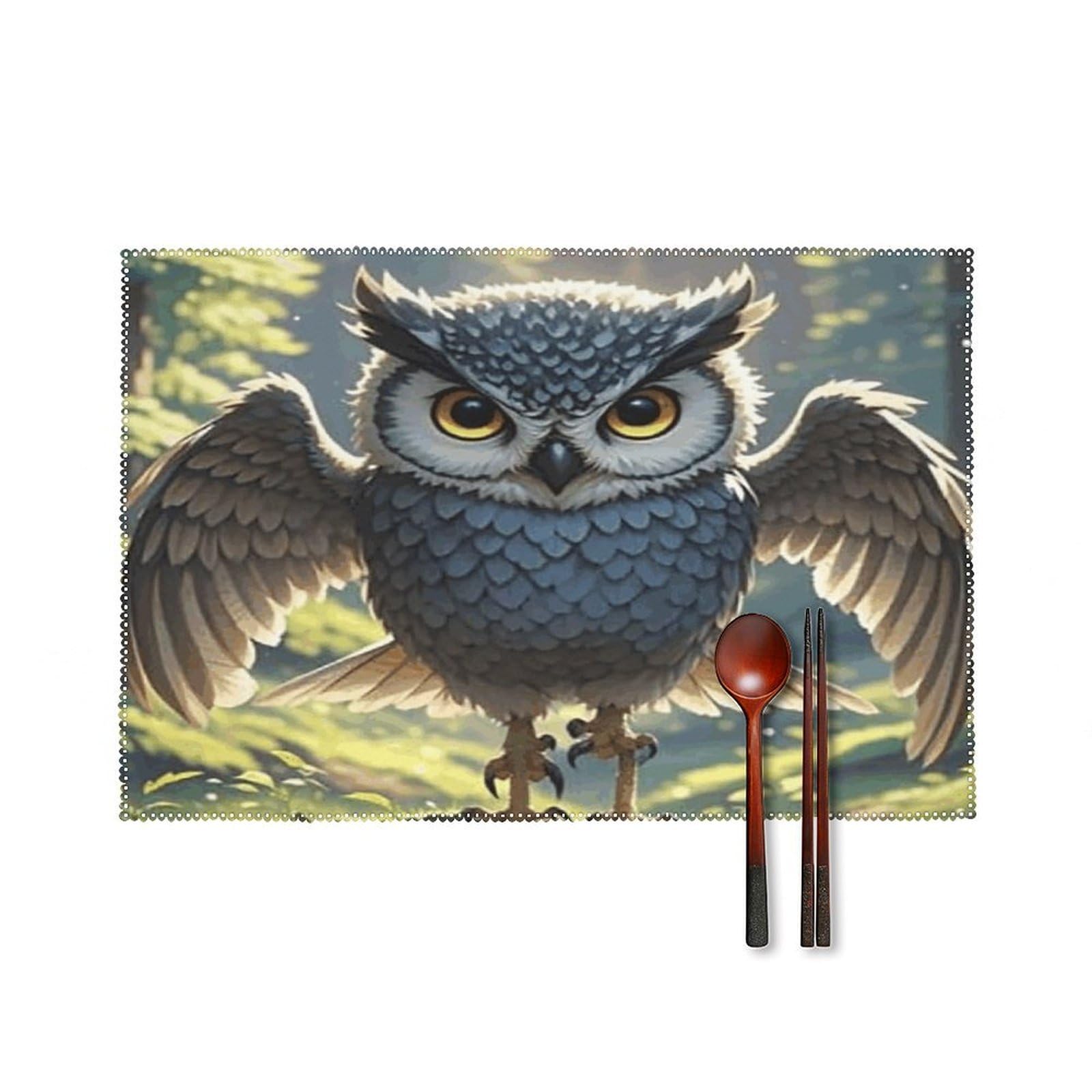 Anime Owl Placemat Set of 6,Thickened Non-Slip Place Mats Heat Resistant Reversible Table Mats Resistant Washable Place Mat for Kitchen Dining Table Decoration Indoor
