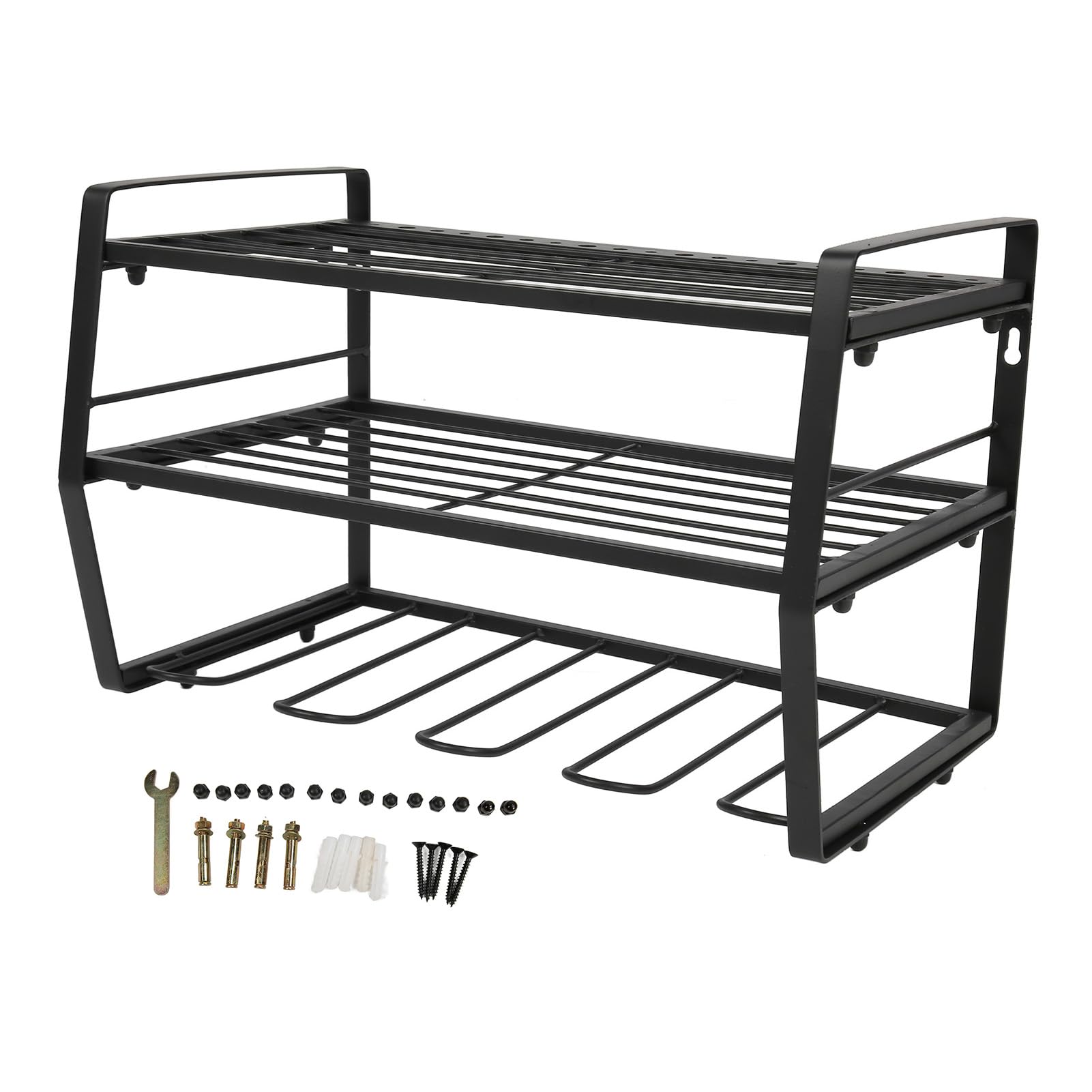 Organizador de herramientas eléctricas de 3 niveles, estante de almacenamiento de herramientas eléctricas montado en la pared, estante flotante resistente para herramientas, color negro
