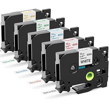 Amazon | 5個 ピータッチ テープ 12mm 白地 ブラザー P-touch
