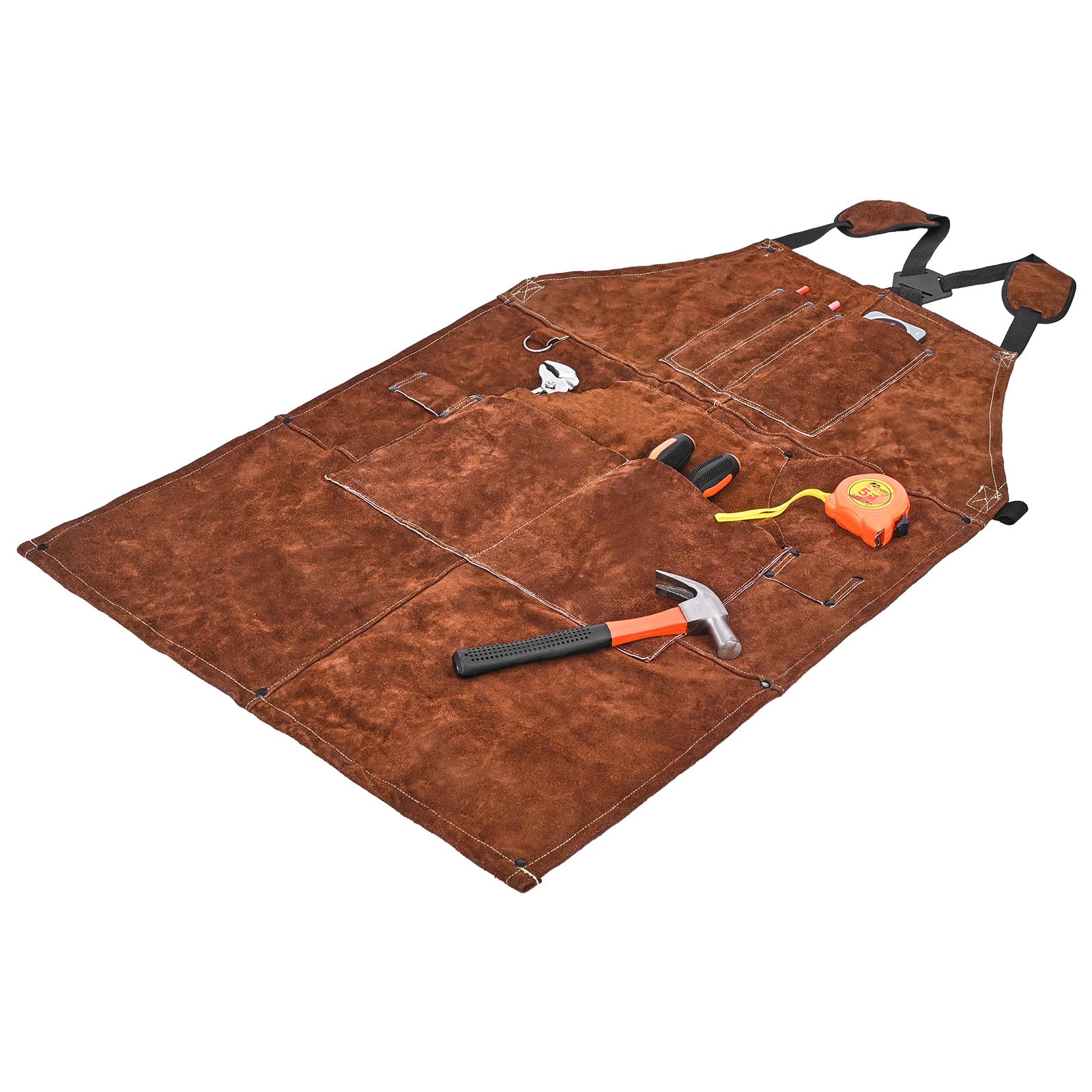 VEVOR Tablier de Soudage en Cuir de Vachette, Tablier de Soudeur Résistant aux Flammes, à la Chaleur, avec 6 Poches, Protection Étincelles pour Hommes, Femmes, de Travail du Bois, Jardinage, Barbecue