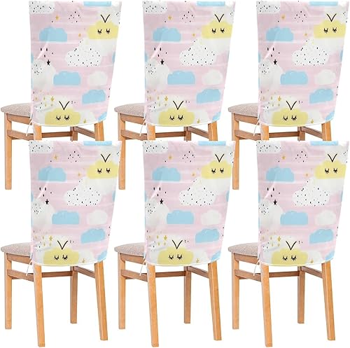 Juego de 6 fundas decorativas de dibujos animados con diseño de nubes pastel para sillas de aula, sillas de oficina, suaves, fundas para sillas de