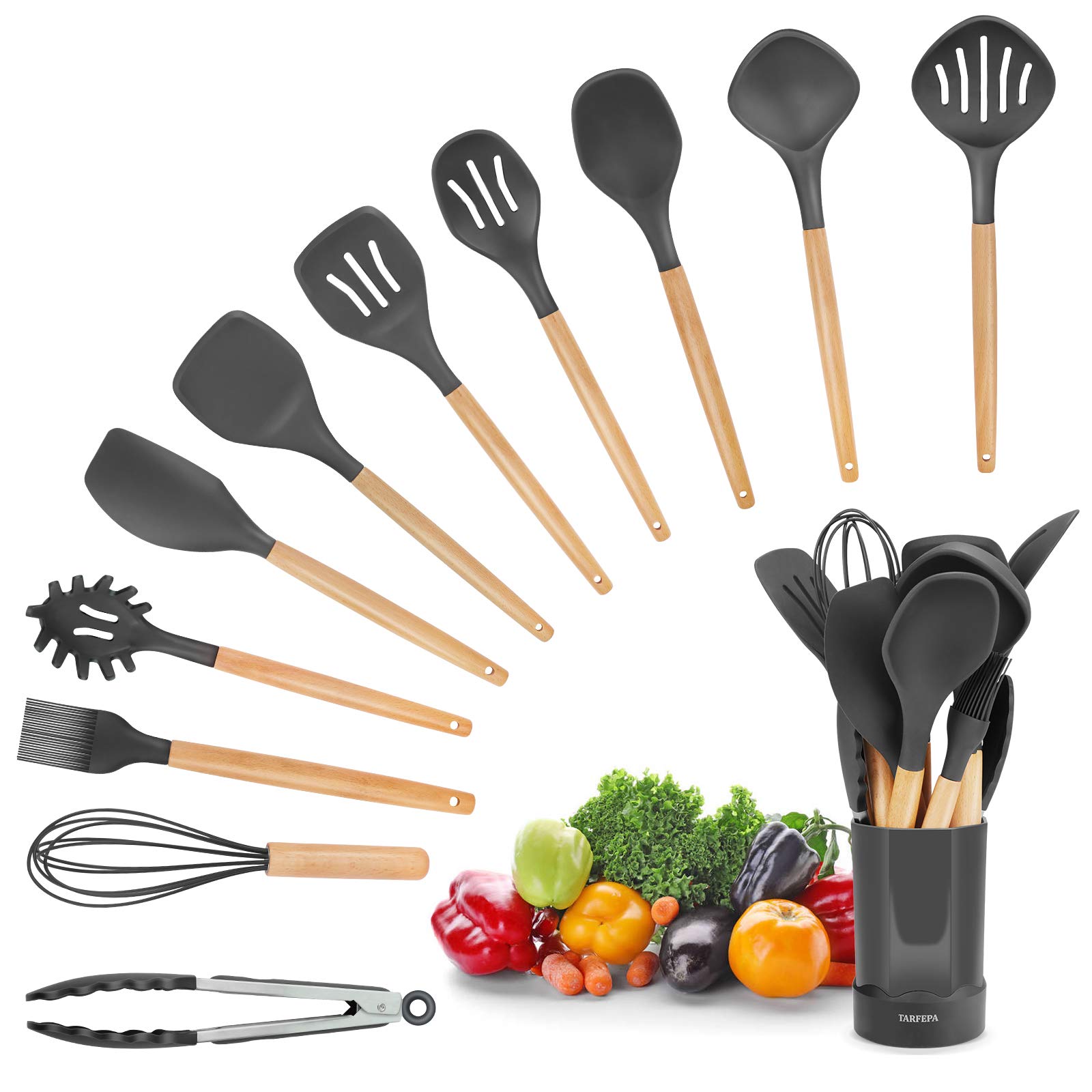 Silicone Cooking Utensil Kitchen Utensils Set 11 Pcs, Cooking Tools for Nonstick Cookware Heat Resistant, BPA Free Utensil...