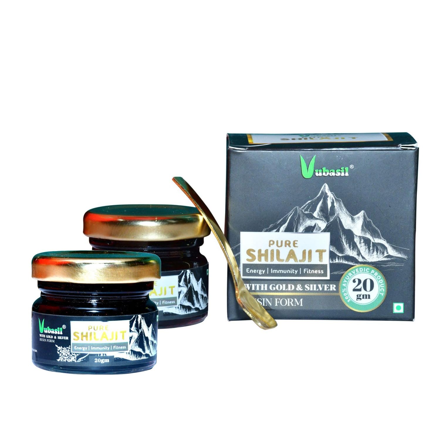 Himalayan Resin Shilajit | Shilajeet with Swarn and Rajat Bhasma for Supports Vital Strength, Stamina & Energy (Pack of 2)