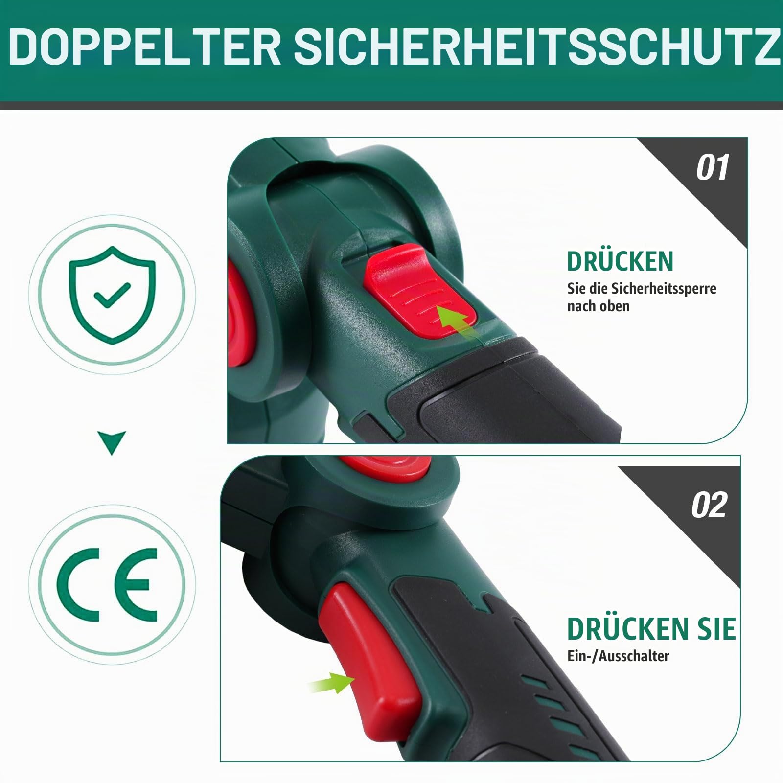 POSENPRO Akku-Gras- und Strauchschere 2-in-1, 12V Handliche Gartenschere für Hecken und Rasen, 2000mAh Strauchschere Elektrisch mit 2 Messern, Schnittbreite 10cm, Schnittlänge 18cm für Garten und Höfe