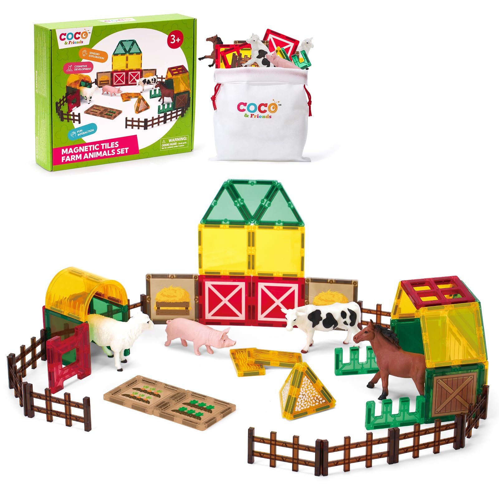Bloques Magnéticos Niños 2 3 Años - Construcción Montessori con 4 Animales Granja, Juguetes de Construcciones Magneticas Niños 3 4 5 6 Años Regalo Educativo