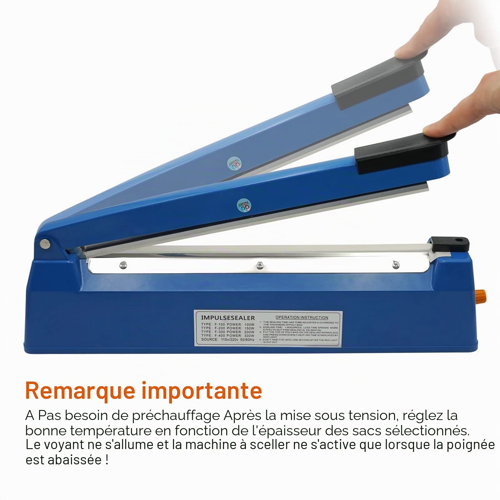 Thermoscelleuse Machine 300mm pour Sacs en Plastique PP PE Sachets Portable Scellant à Feuille 220V Impulse Bag Heat Sealer Joint 3mm Large avec Contrôle de la Température à 8 Vitesses