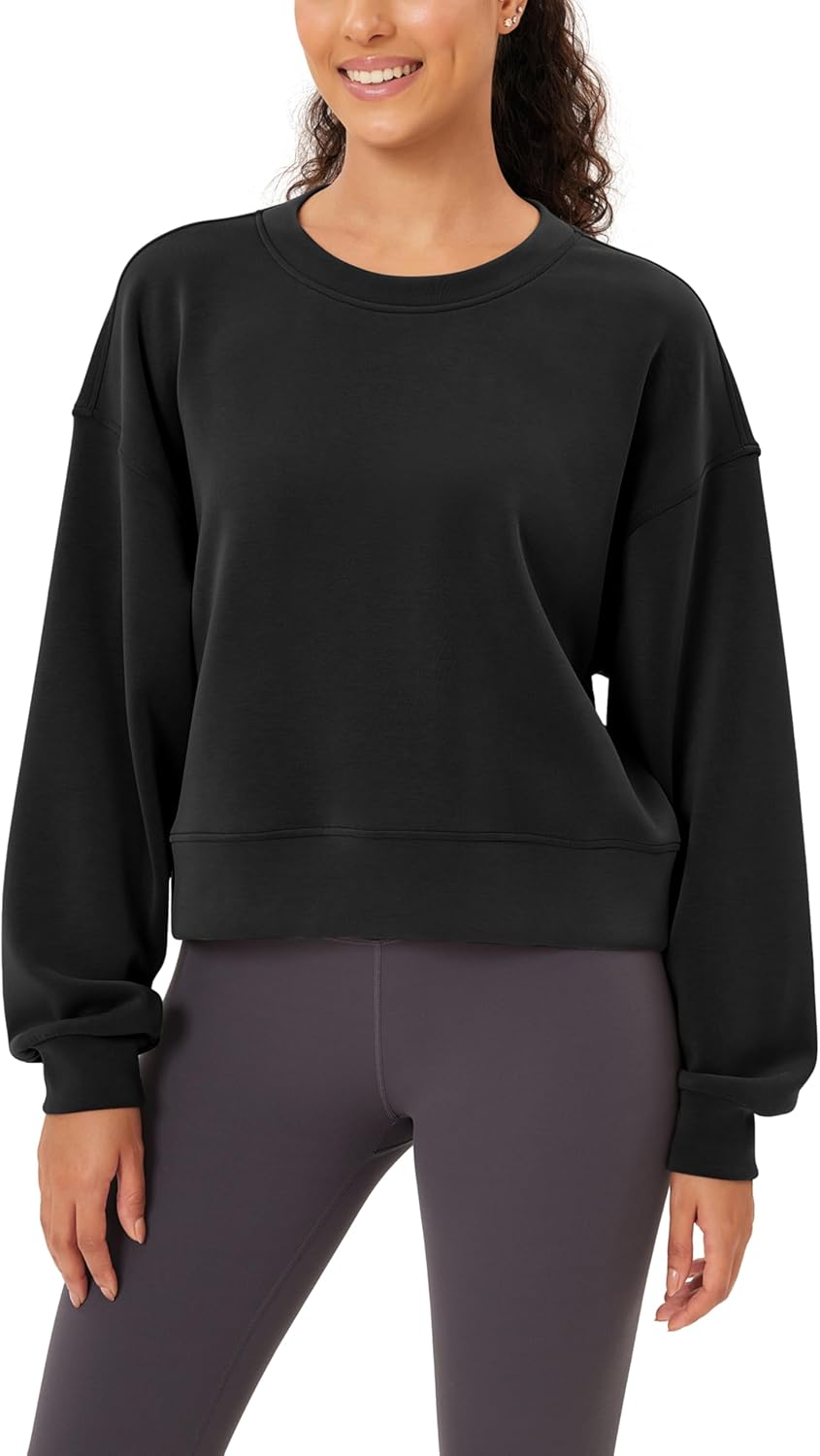 ODODOS Modal Soft Long Sleeve Cropped Sweatshirts for Women Oversized Crew Neck Pullover Crop Top