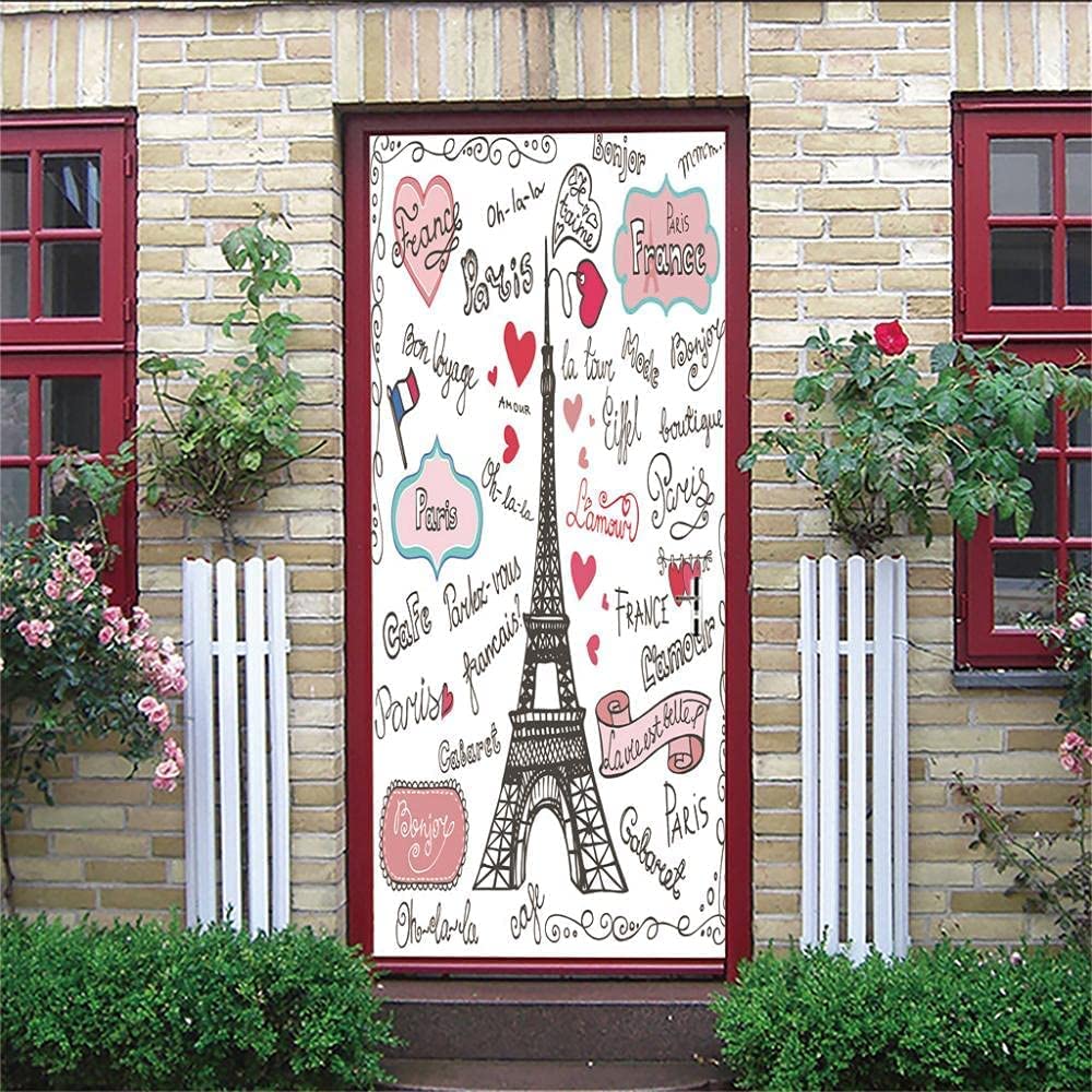 Sticker Porte Trompe L'Oeil 3D Tour Eiffel Paris - Autocollant Décoratif Effet Papier Peint 204x83cm