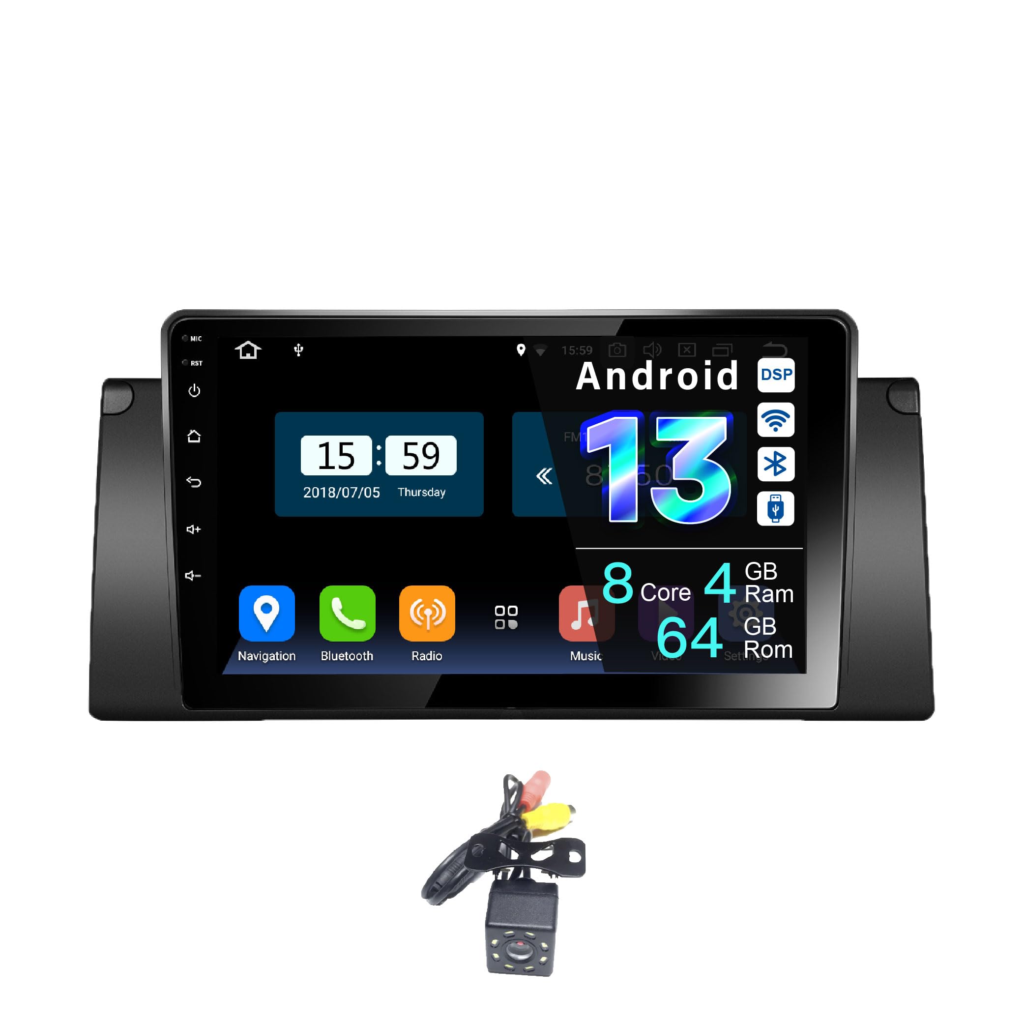 AMASE AUDIO Android 13 Car Radio for BMW E39 5 Series 1995-2002, [3+32GB] 9inch Touchscreen, Wireless Apple carplay Android Auto, DSP+, Support GPS navi 4G WiFi BT5.0