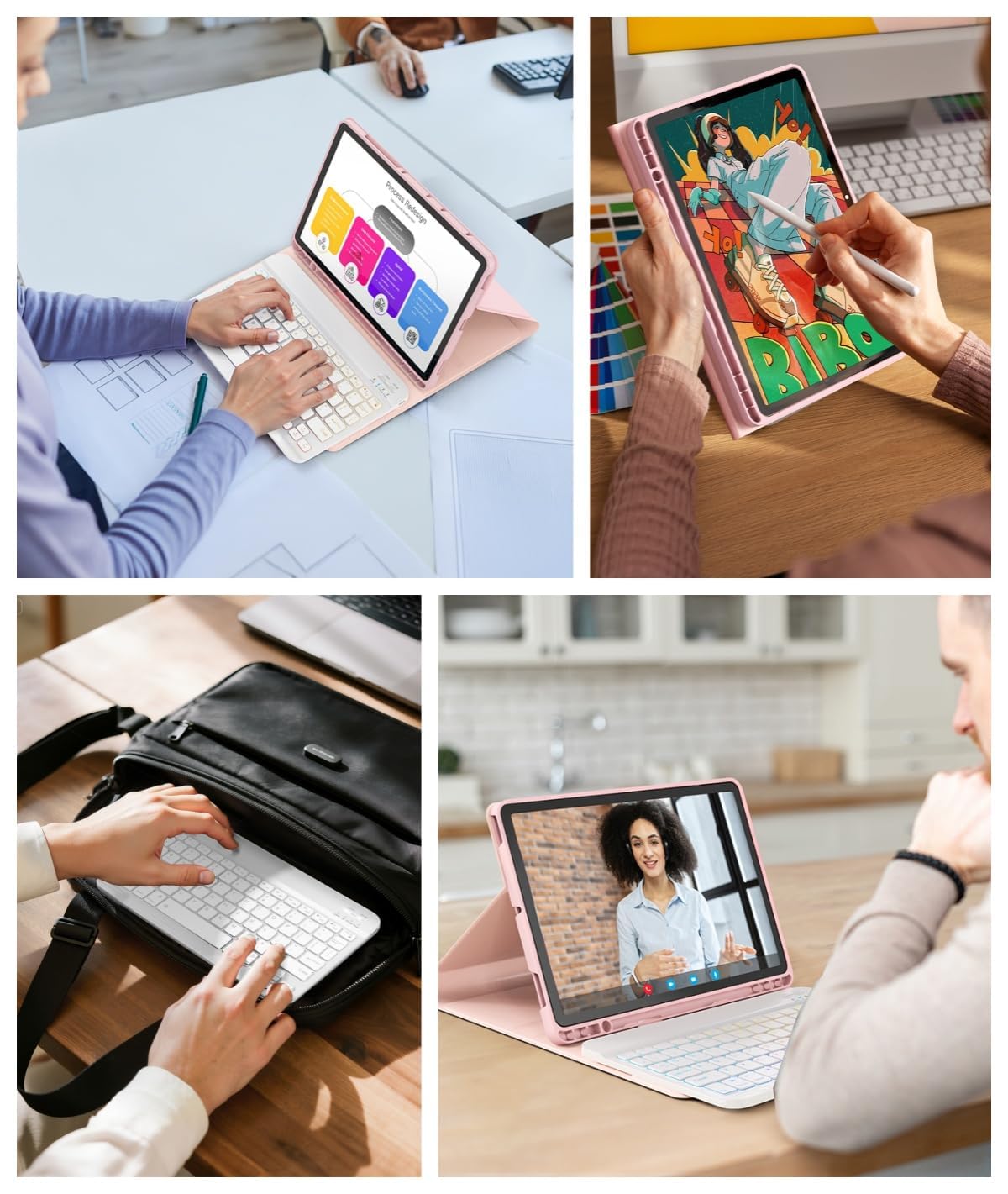 pour Xiaomi Redmi Pad 2 (2025) 11 Pouces/Xiaomi Redmi Pad SE (2023) 11 Pouces Coque Étui avec Bluetooth sans Fil Français (AZERTY) Clavier Rétroéclairé Et Souris Protection Backlight Keyboard Case