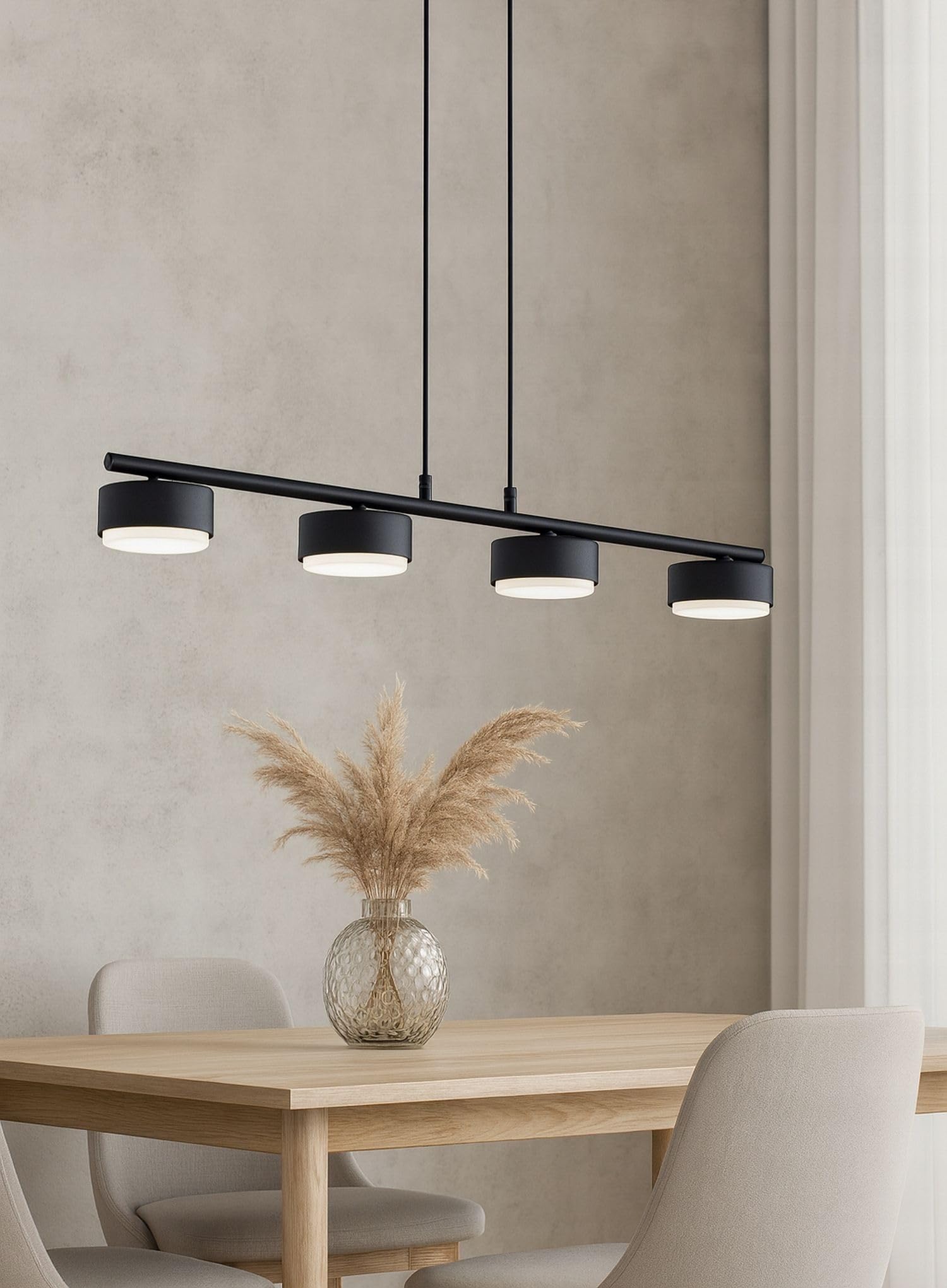 Licht-Erlebnisse Hängelampe 4-flammig Metall Schwarz Esstisch Wohnzimmer Esszimmer GX53 Modern wohnlich gemütlich blendarm L:70 cm Pendelleuchte Küche