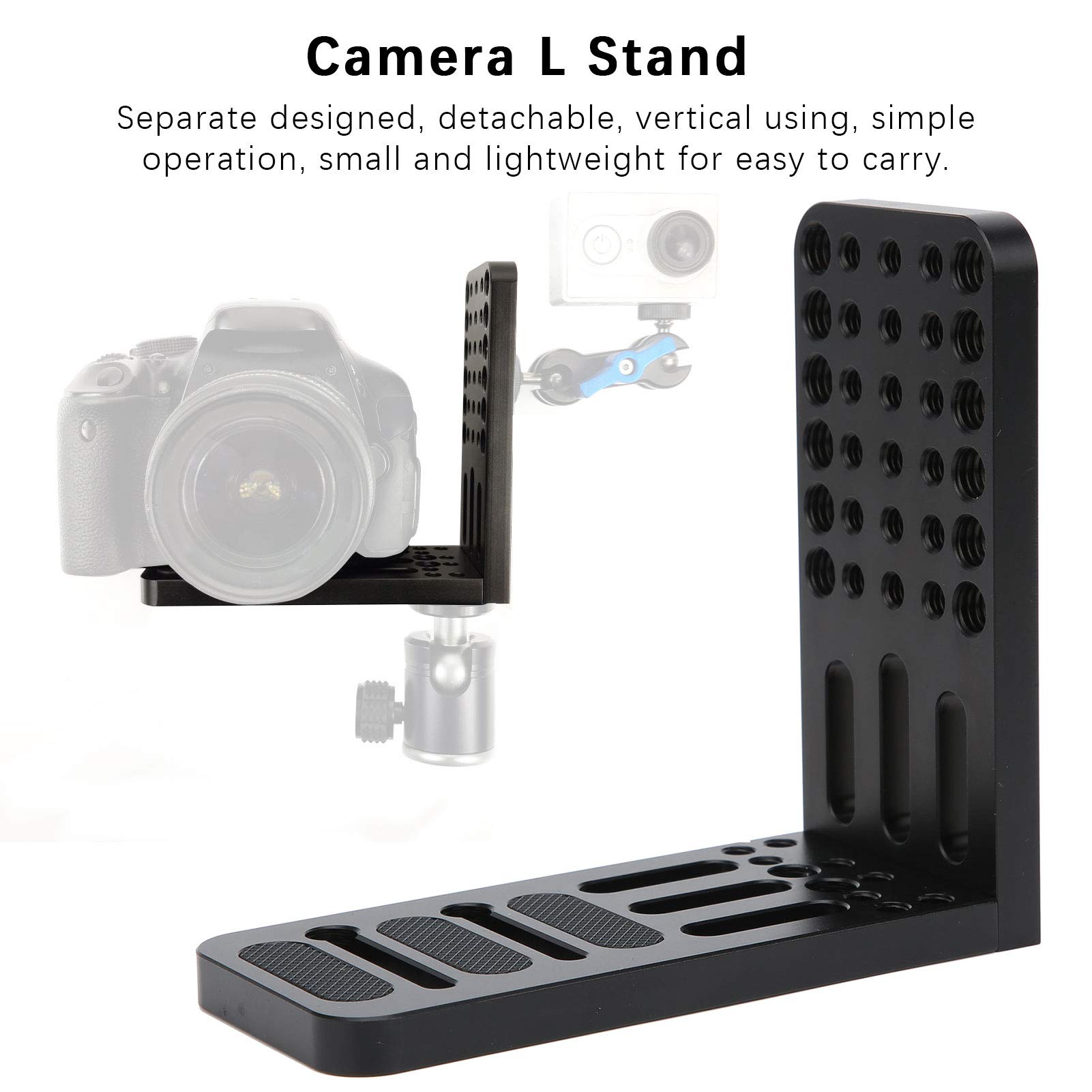 Support de Caméra en L, Alliage D'aluminium Noir Caméra Universelle en Forme de L Plaque de Dégagement Rapide 1/4 Po Support de Caméra à Vis Stabilisateur pour Stabilisateurs Rotule Hydraulique