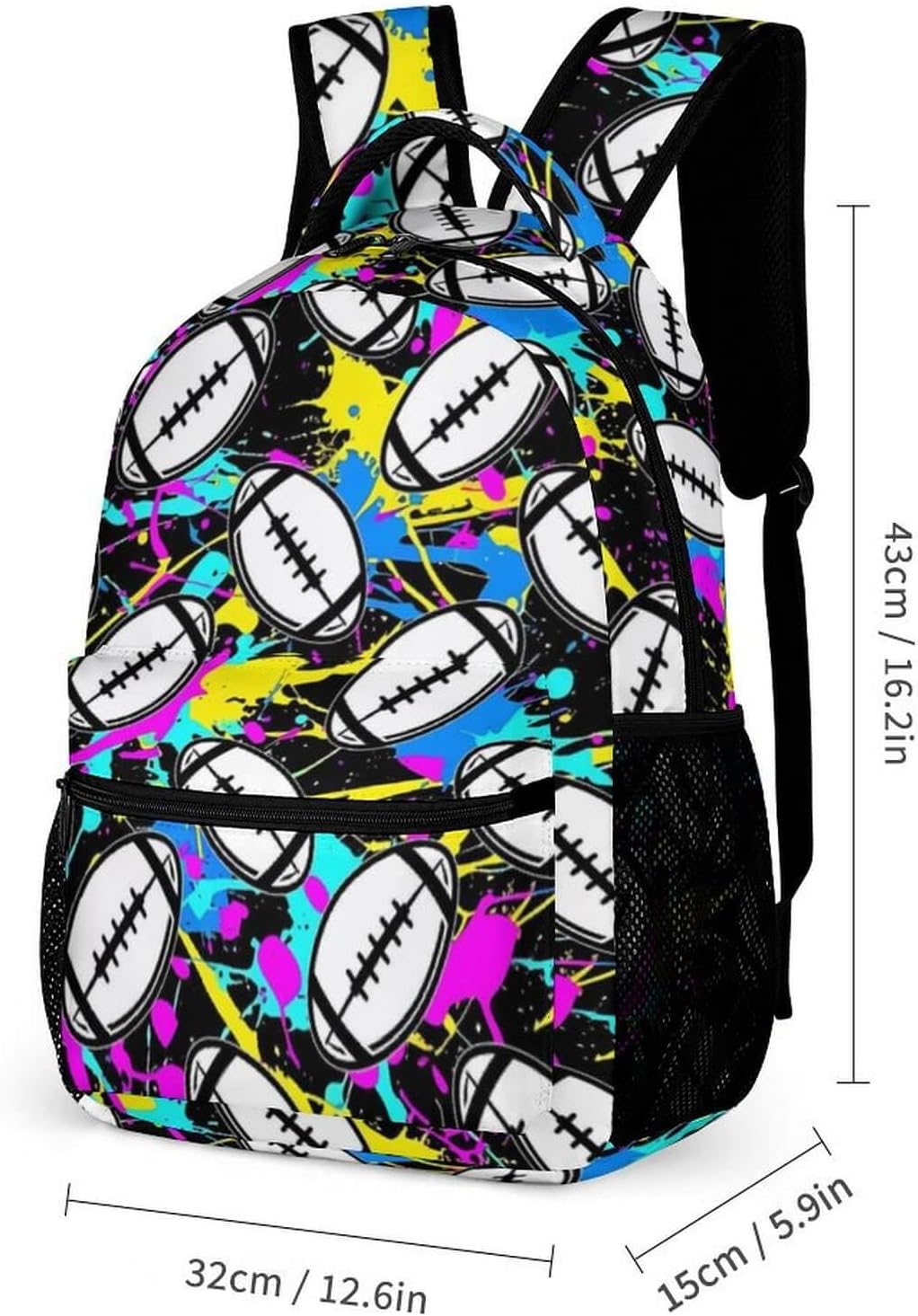 Football Backpack with Lunch Box & Pencil Case, 16 Inch Cool Football Themed Bookbag, Adjustable Durable Lightweight Large Capacity, Colorful Football Backpack Set for Kids Girls Boys School - Image 2