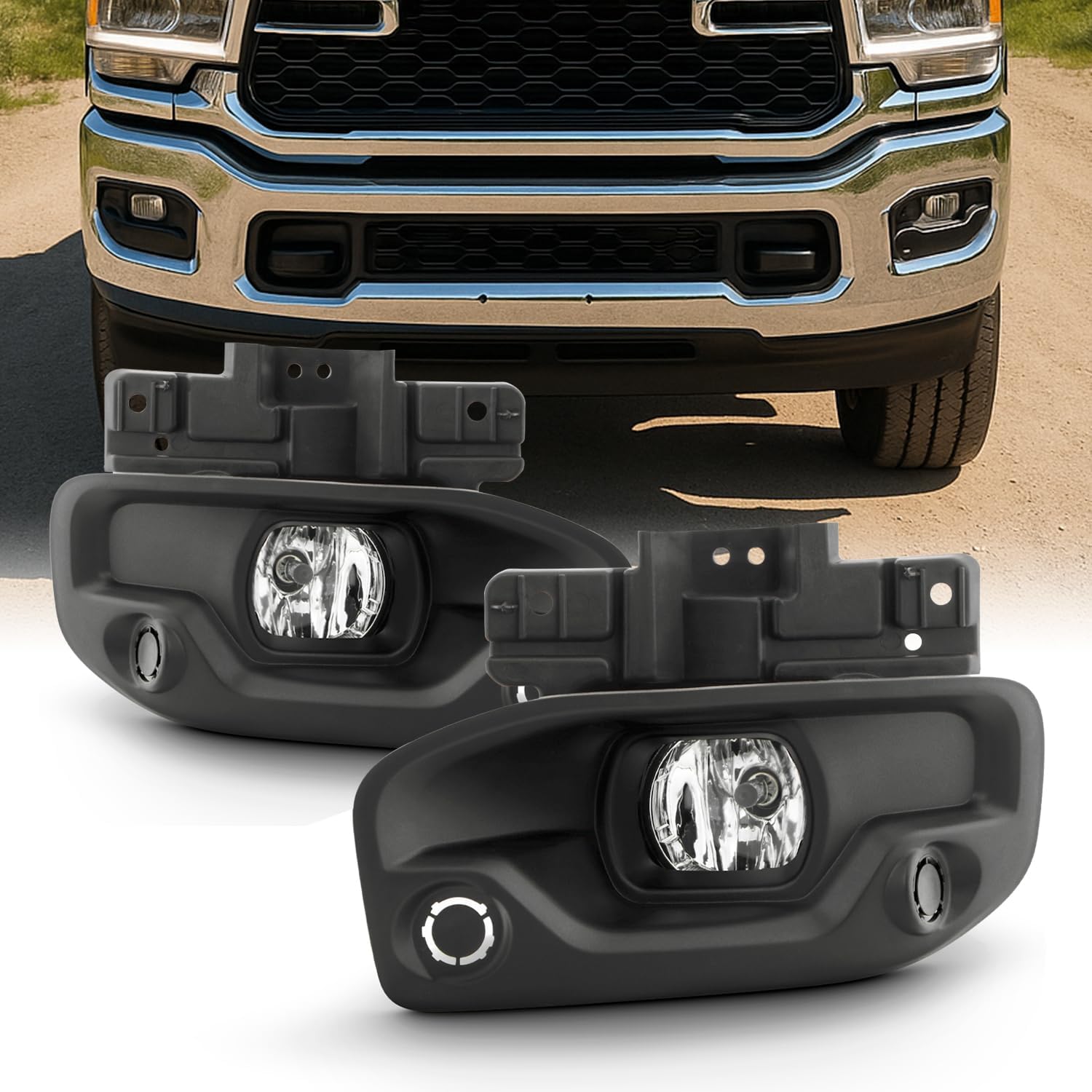 AKKON - Fit 2019-2024 RAM 2500 3500 [Halogen Type] Clear Fog Light Pair Driving Lamp w/Wiring Harness Switch Accessories