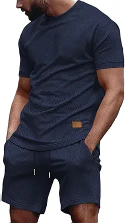 Vssjavun Men's Track Suits 2 Piece Outfits Casual Short Sleeve Shirt and Shorts Set Sweatsuit Summer Tracksuit