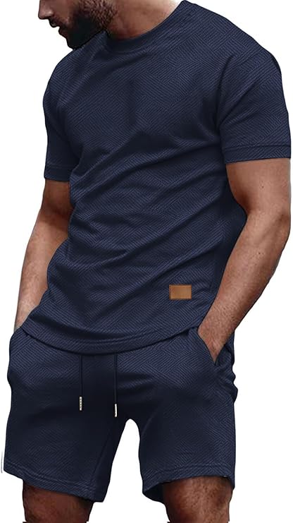Vssjavun Men's Track Suits 2 Piece Outfits Casual Short Sleeve Shirt and Shorts Set Sweatsuit Summer Tracksuit