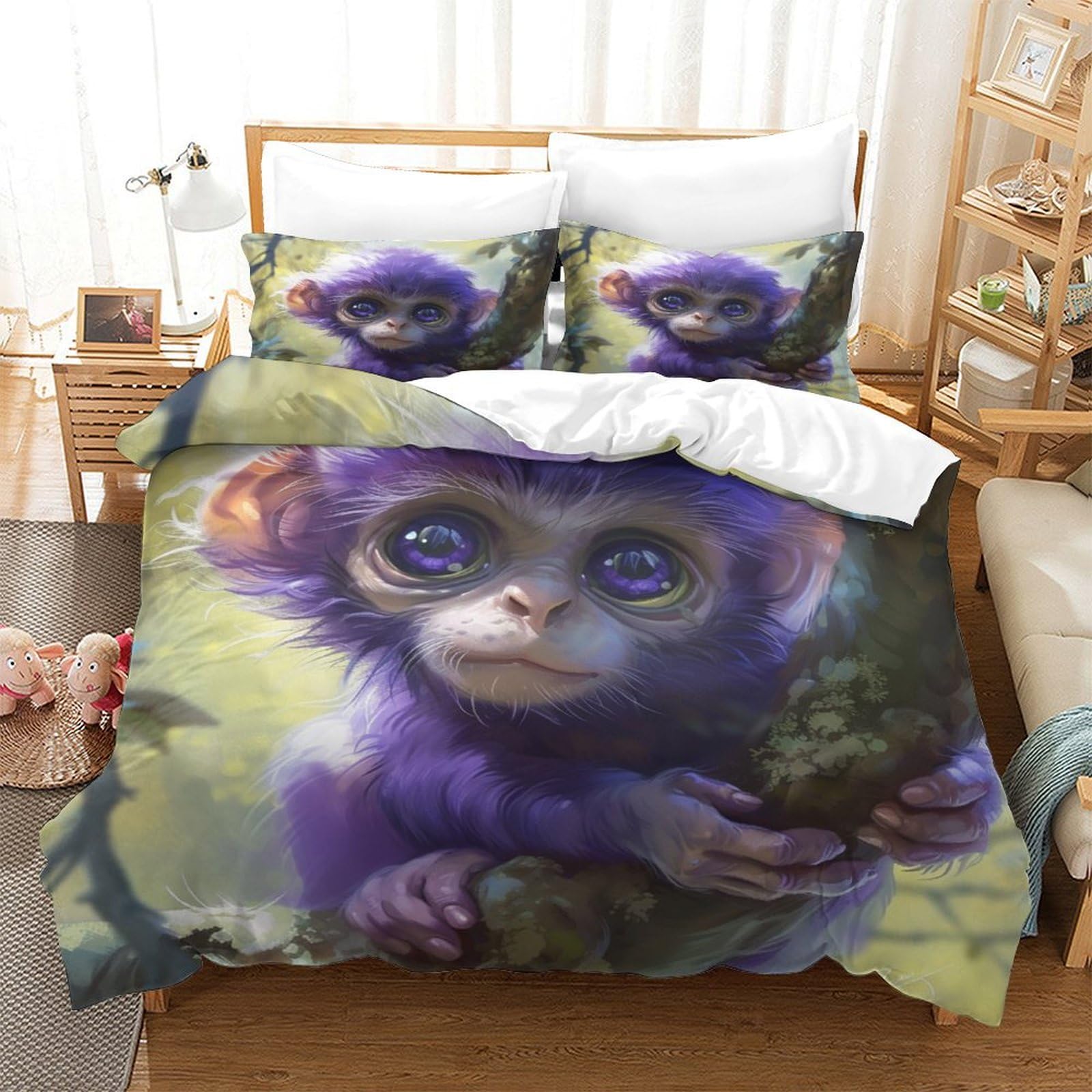 Parure de lit singe de qualité supérieure, housse de couette microfibre respirante 140x200