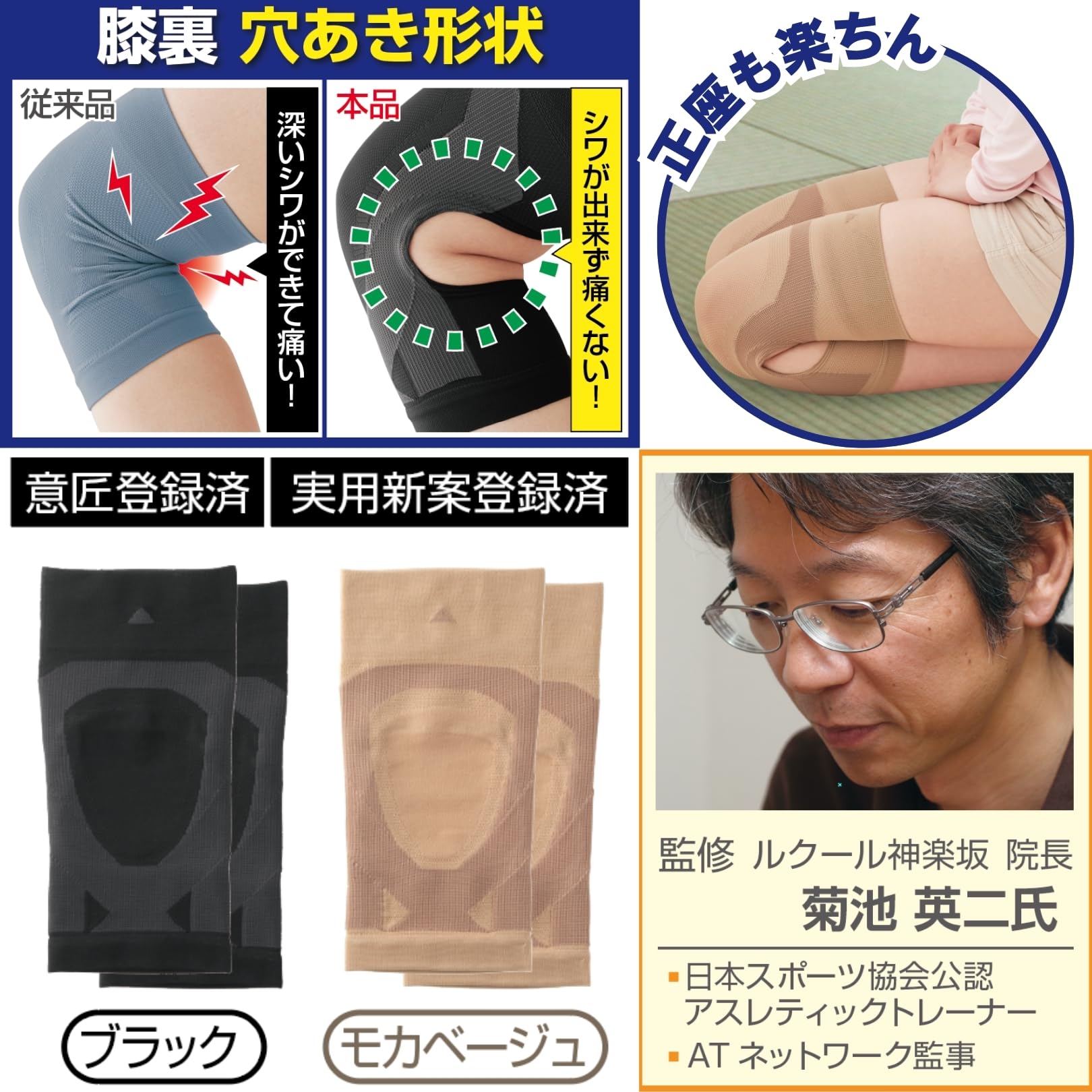 Amazon.co.jp: 菊池式 膝曲げ膝楽いきいきサポーター 2枚組 膝