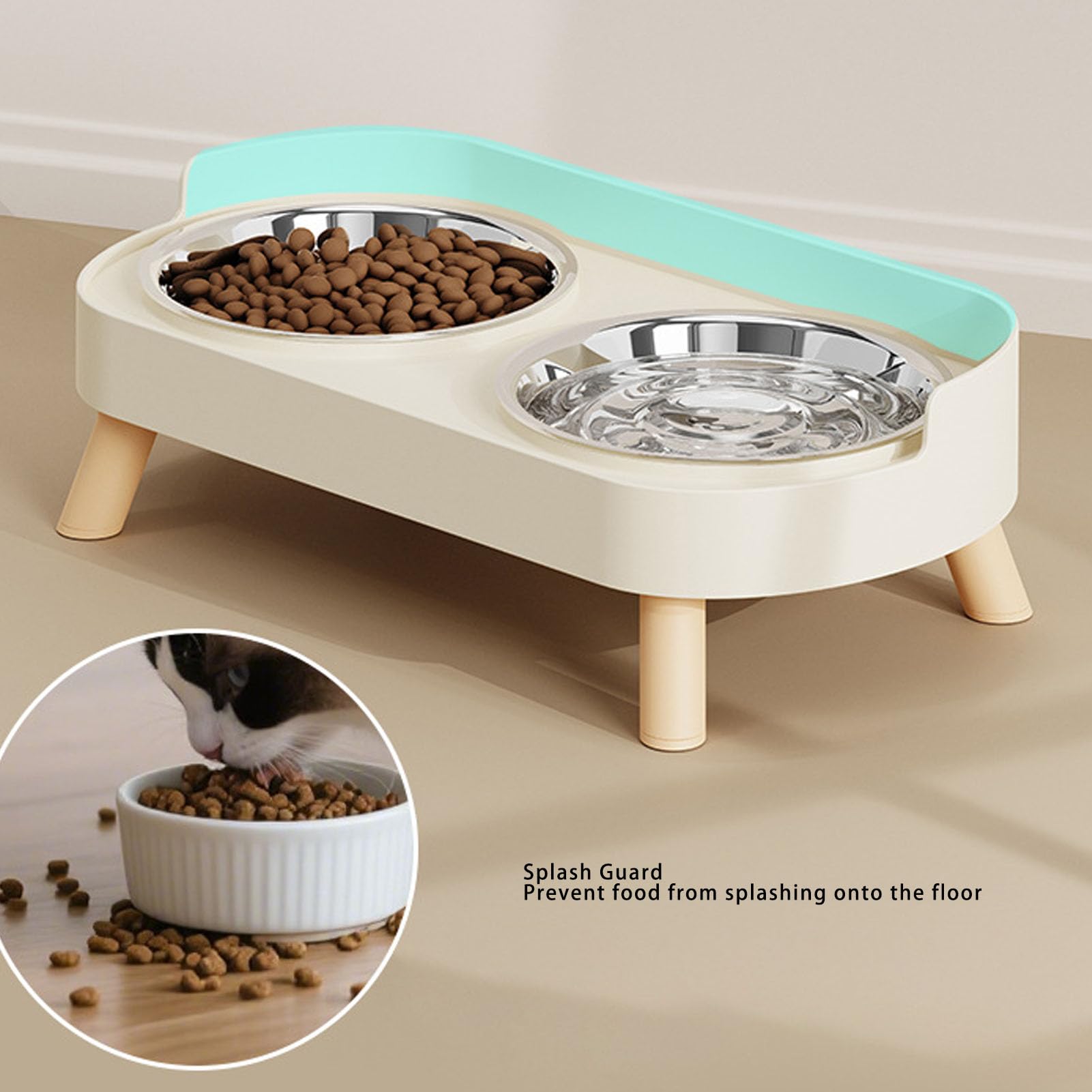 Fockety Comederos elevados para Perros, Juego de comederos y bebederos elevados de Acero Inoxidable con Soporte Antideslizante, para Perros pequeños y medianos Gatos Adultos