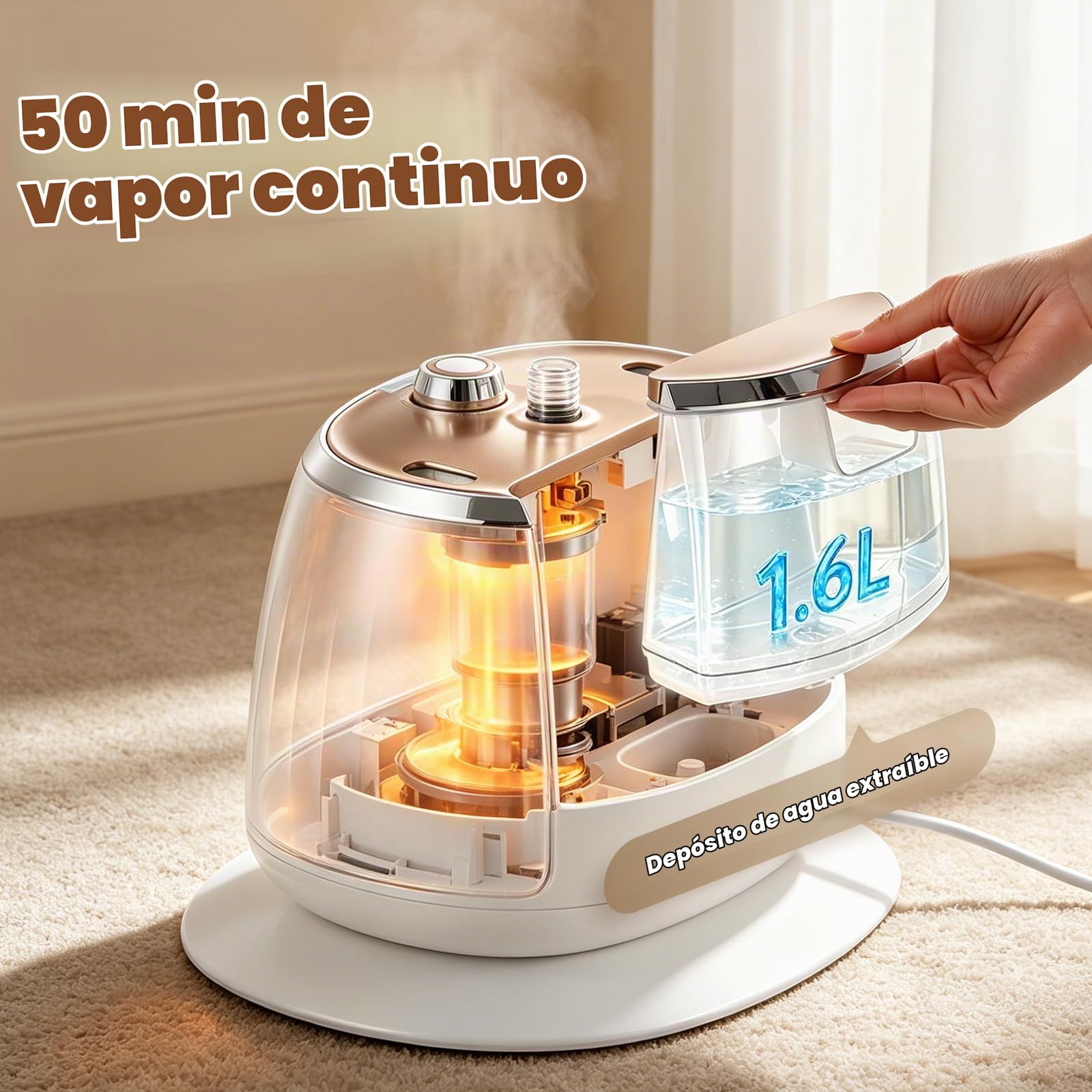 CGOLDENWALL Plancha de Vapor Vertical 1350W, Depósito 1.6L, 10 Niveles de Vapor (32g/min), 3-en-1 (Plana/Inclinada/Colgada), Altura Ajustable 99-165cm, Incluye Tabla y Guante