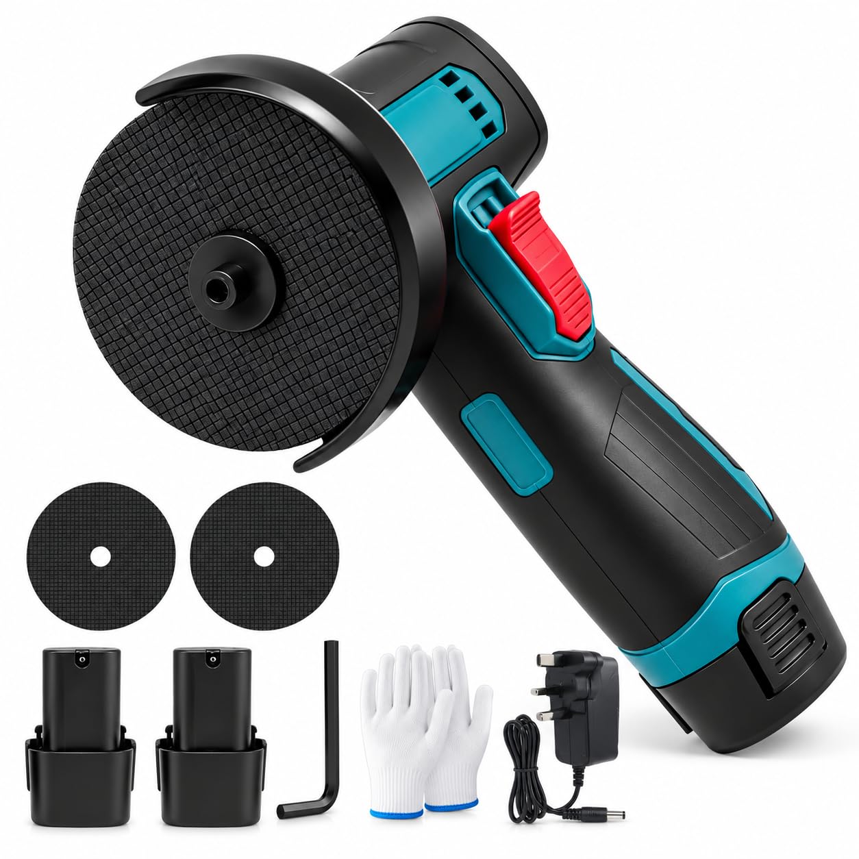 12V Cordless Angle Grinder, Brushless Mini Battery Powered Grinder & Cutter, 76mm 100W Rotary Cutting Grinding Tool with 2 x 2Ah Batteries, Charger & Disc,Blue