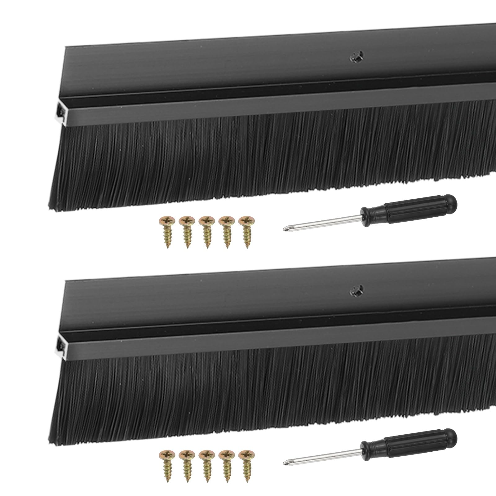YELARXI Door Sweep Aluminum Alloy Brush Sweeps, 40mm Black PP Brush 1000 x 65mm Fit for Gaps of Door Bottom - H-Shape Holder (2 Pcs, Black)
