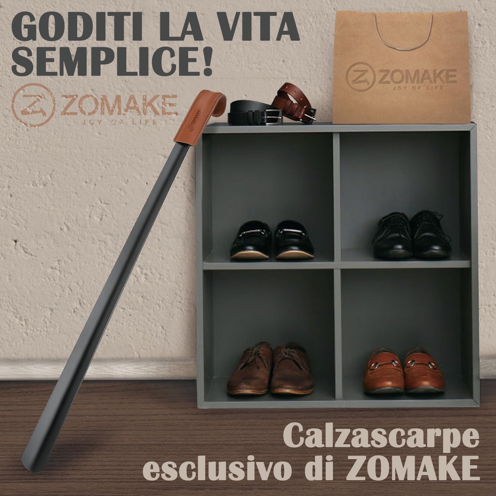 ZOMAKE Calzascarpe Lungo, Calza Scarpe Metallo Extra Lungo 72cm/80cm Calzante per Scarpe, 19cm Shoe Horn Corto per Uomini Donne Anziani