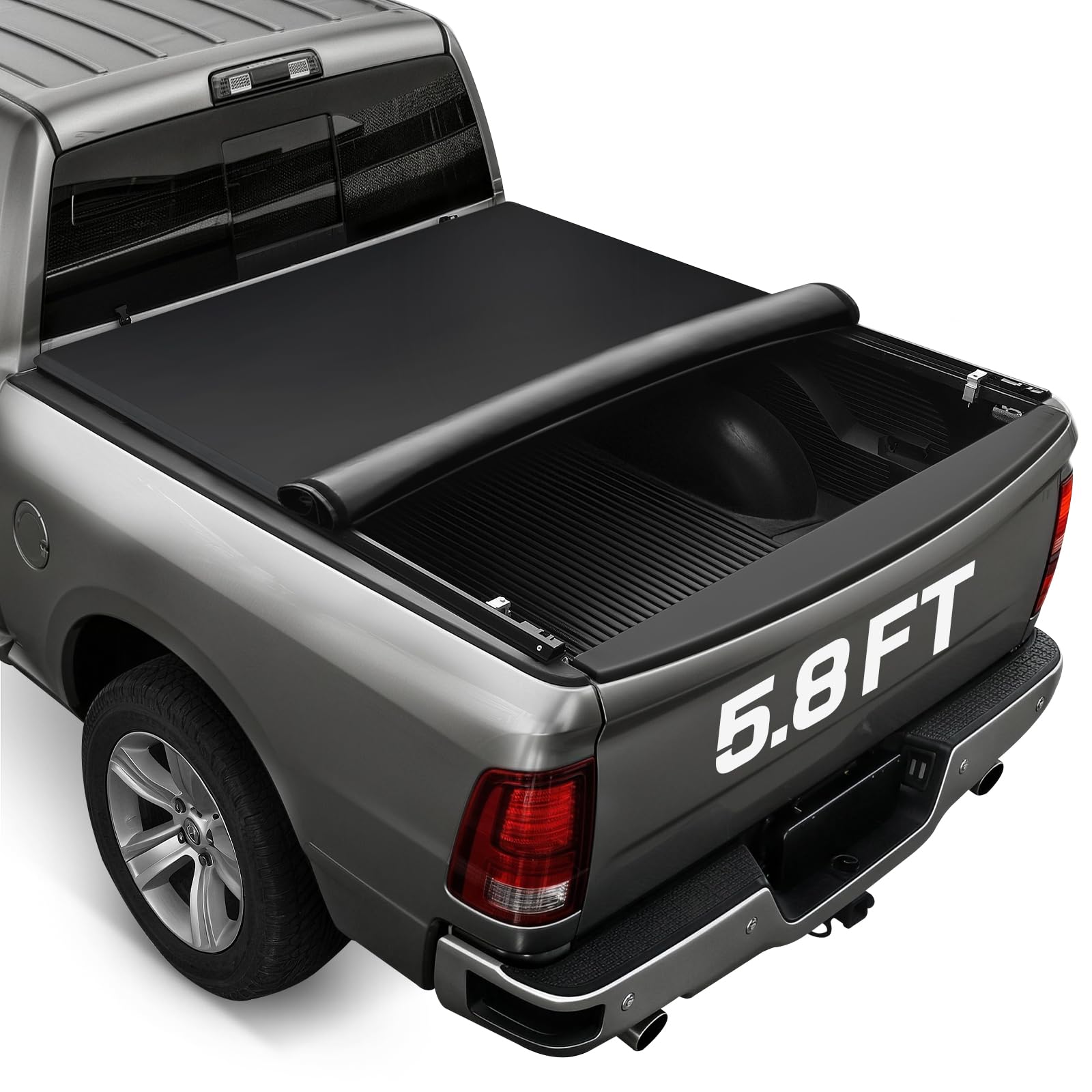 rhobra soft roll-up truck bed tonneau cover compatible with 2019-2026 chevy silverado/gmc sierra 1500 new body style 5.8 ft bed, 26.5oz vinyl soft truck bed cover, weather resistant bed cover