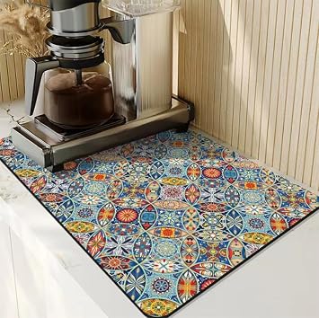 Colorful Coffee Maker Mat for Countertop, Cute Coffee Mat Coffee Bar Accessories, Kitchen Dish Drying Mat, Absorbent Quick Drying Mat 12X16 in C, 16"x12"