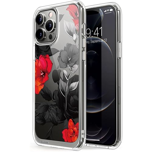 i-Blason Halo Case for iPhone 13 Pro Max 6.7 inch (2021 Release), Slim Clear Case with TPU Inner Bumper (Rose/Black)