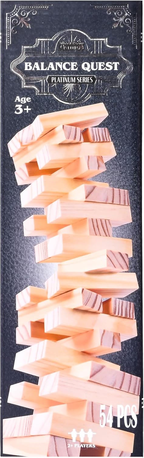 Elbow Room Games Balance Quest, Classic Skill & Strategy Stacking Game with 54 Wooden Pieces, Family Fun for All Ages
