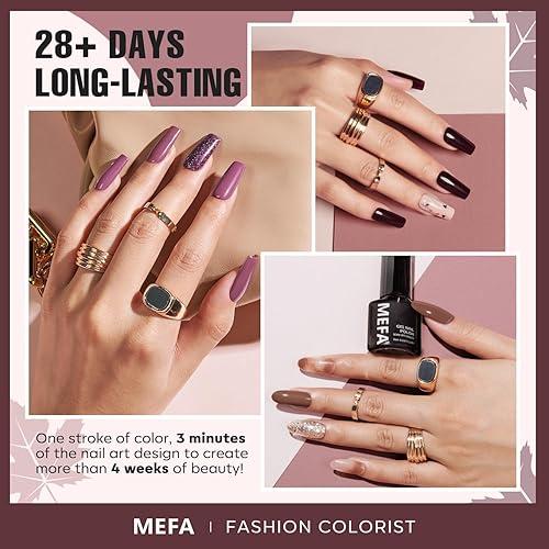 Miniatura 3 de MEFA Juego de 23 esmaltes de uñas de gel de otoño, 20 colores de invierno, dorado, naranja, amarillo, purpurina, esmalte de uñas de gel marrón, con