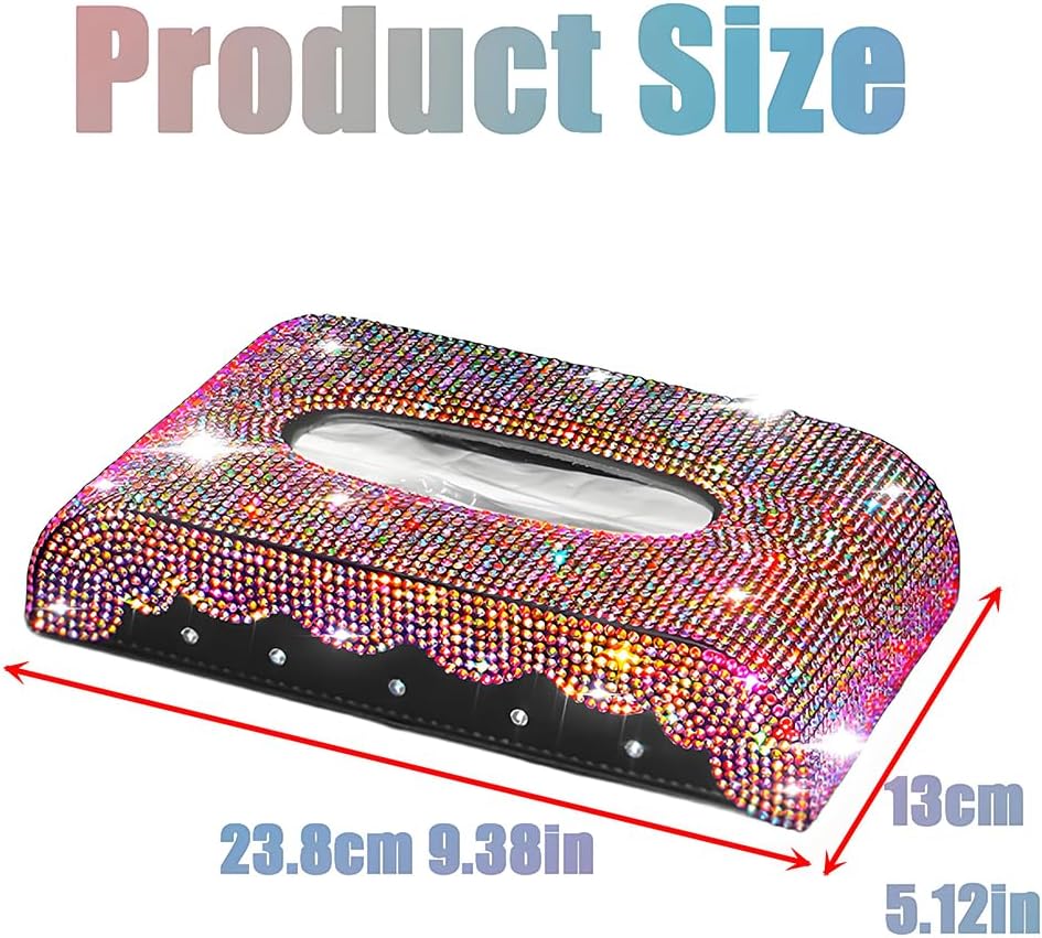 Tissue Box Cover with Bling Crystal Diamonds,Leather Paper Napkin Holder for Car,Bathroom,Home and Office (Colorful) image 3