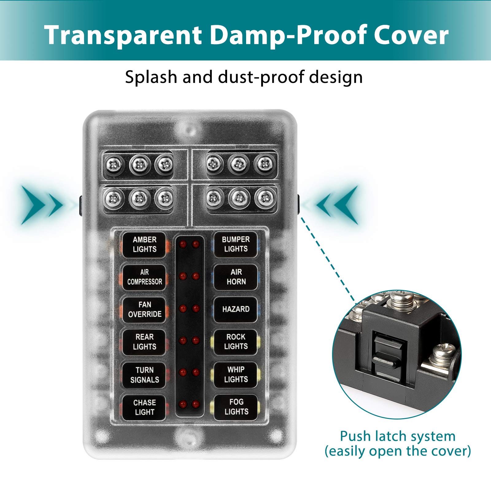 EEEKit 12V Fuse Box with Terminals, 12 Way Circuits Fuse Box Holder