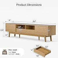 Vista 2 de TOLEAD 70" TV Console, Mid Century Modern Media Console for 55/65/75 Inch TV, Low Profile TV Stand with Fluted Sliding Doors, Boho Light Wood