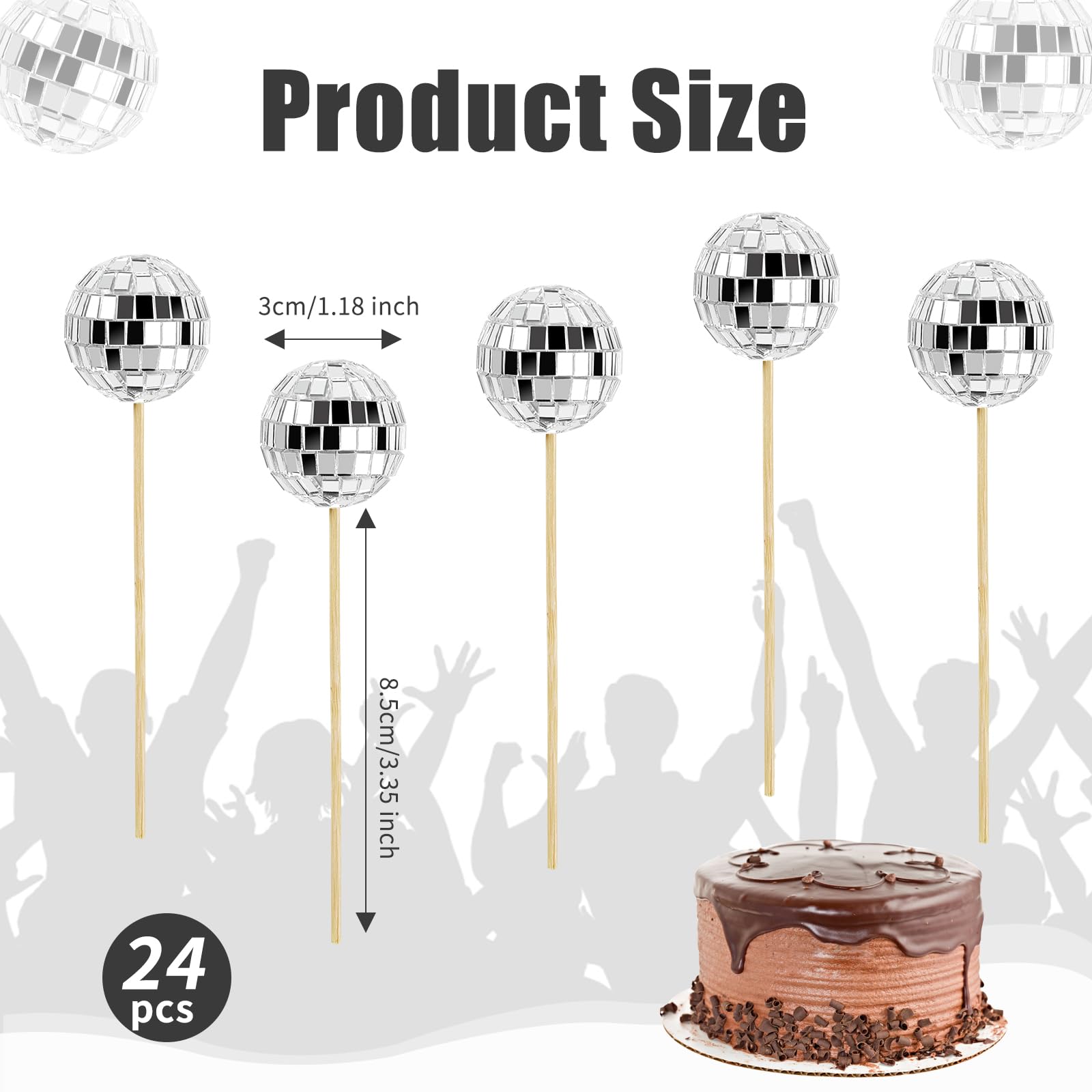 24 PCS Disco Ball Cupcake Toppers, Small Disco Ball Cake Picks 1970s Disco Theme Cake Decorations for Birthday Party Favor