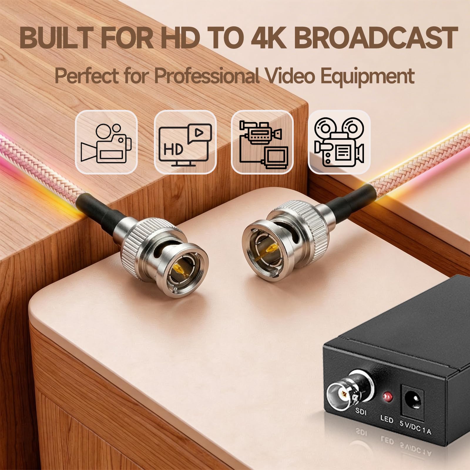 Bingfu Câble Rallonge BNC Vidéo SDI BNC Mâle vers Mâle 75 Ohm Cordon Câble Coaxial RG179 Fin 60 cm pour Moniteur Caméra SDI 4K 1080P 6G3G HD Enregistreur Caméras et équipements Vidéo