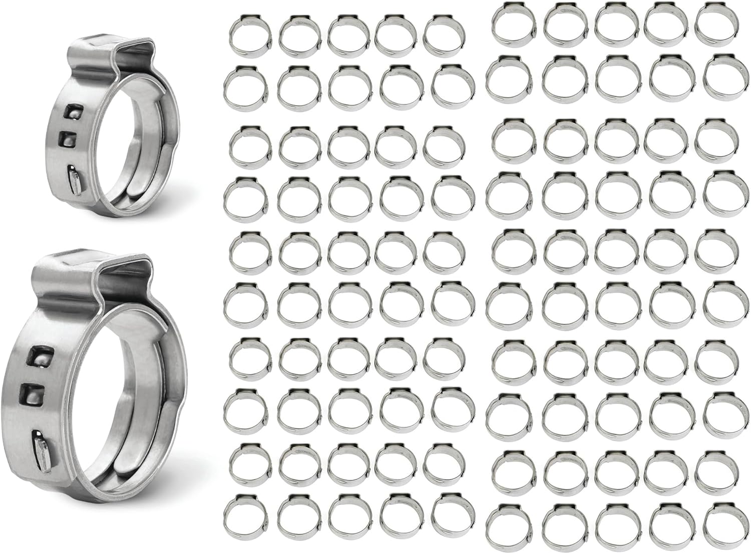 Pexflow PXKT-CR1234 Pex Cinch Clamps - 100 pcs of 1/2 Inch + 50 pcs of 3/4 Inch Stainless Steel Cinch Oetiker Corrosion-Resistant Clamp for Radiant Heating, Domestic Water & Other Plumbing Application
