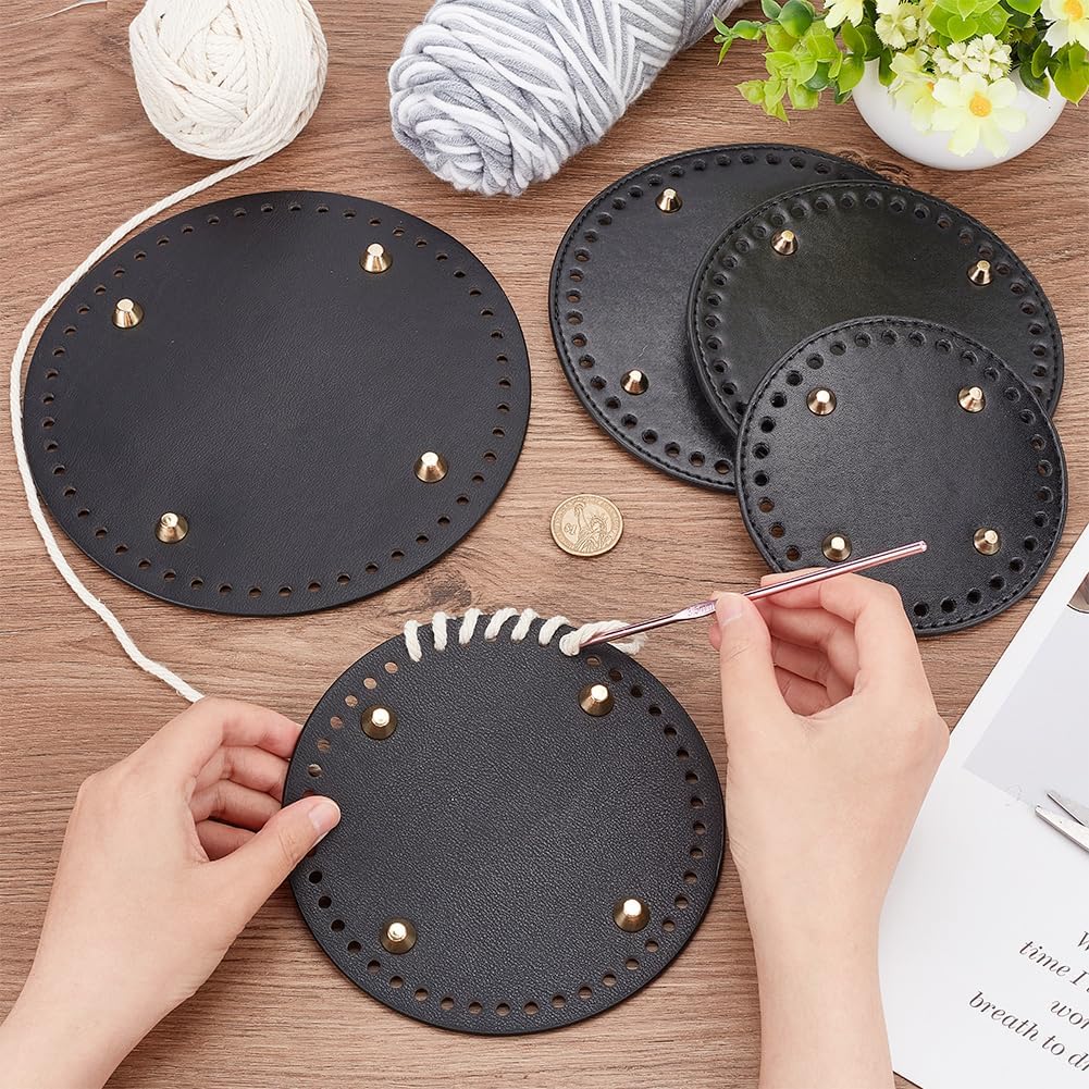 PH PandaHall 5 Pcs 5 Sizes Black PU Leather Bag Bottom Shaper, Round Crochet Bag Bottom with Holes, Knitting Bag Cushion Base Pad for Tote Handbag Shoulder Bags Purse Making, 4.8-7.4 Inch - Image 3