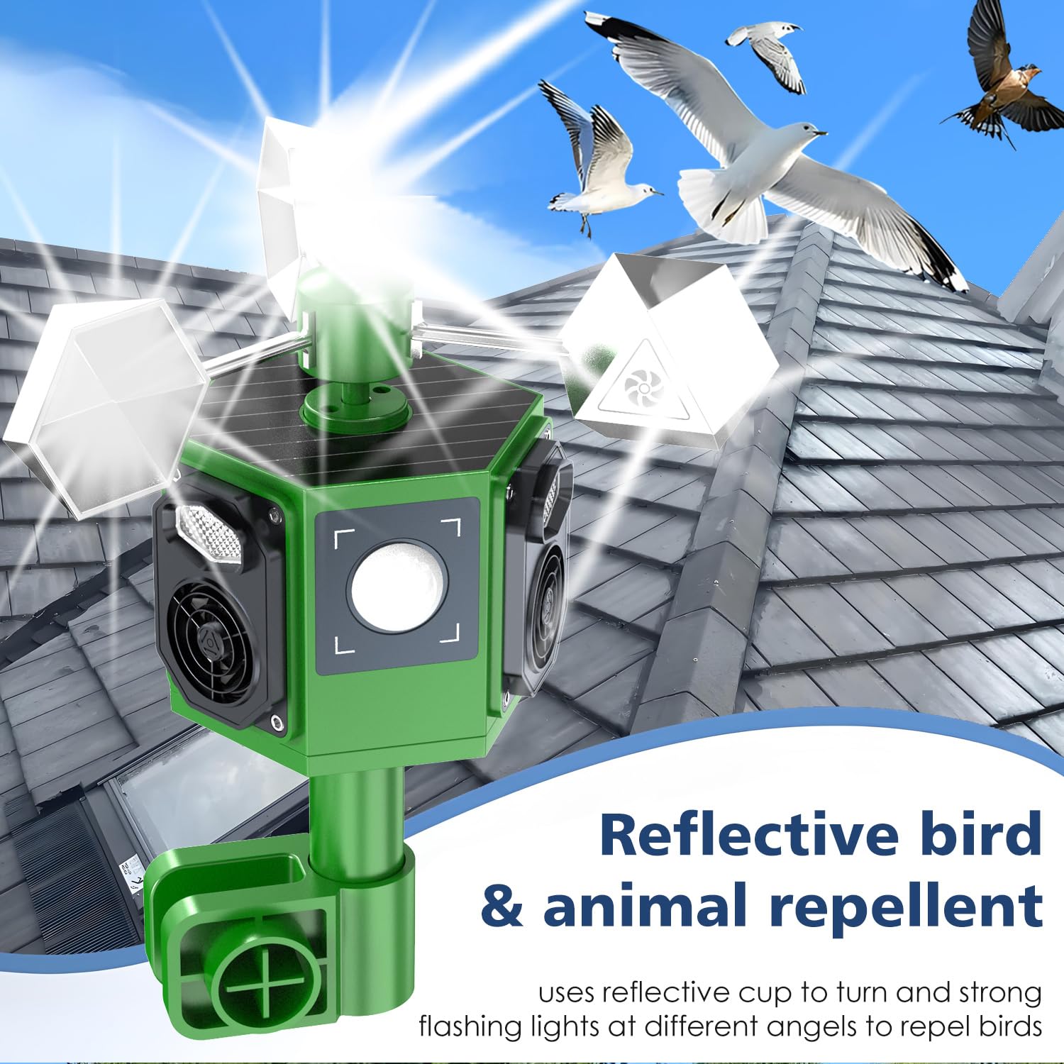 2X Repelente de Aves Solar ultrasónico para Exterior,Repelente de Palomas Reflectante para Exterior,Dispositivo Repelente de Aves de jardín con luz Intermitente