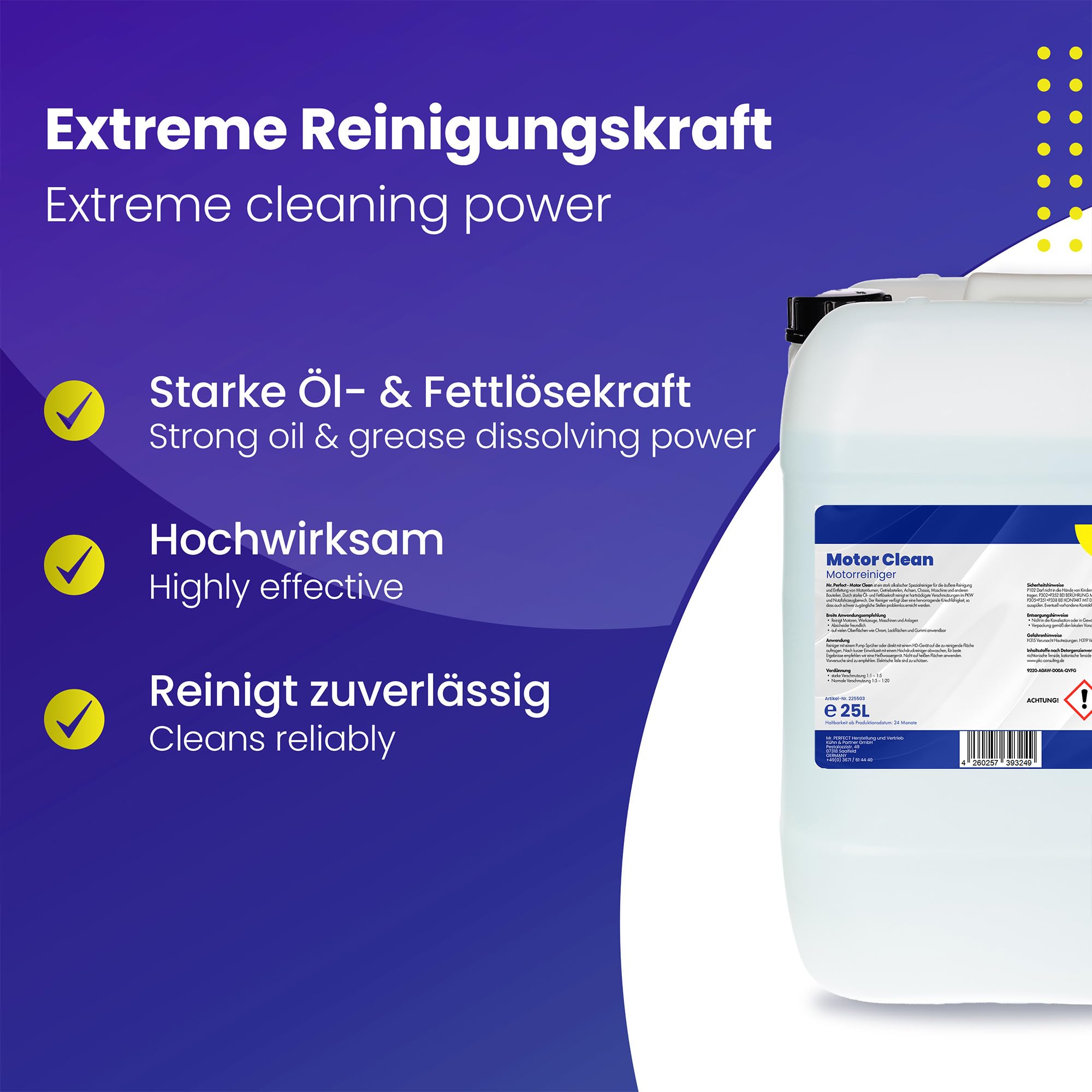 Mr. Perfect® Motorstar, 25L - Nettoyant pour moteurs, système et équipements, nettoyant de pièces pour enlever l'huile, la graisse, la suie