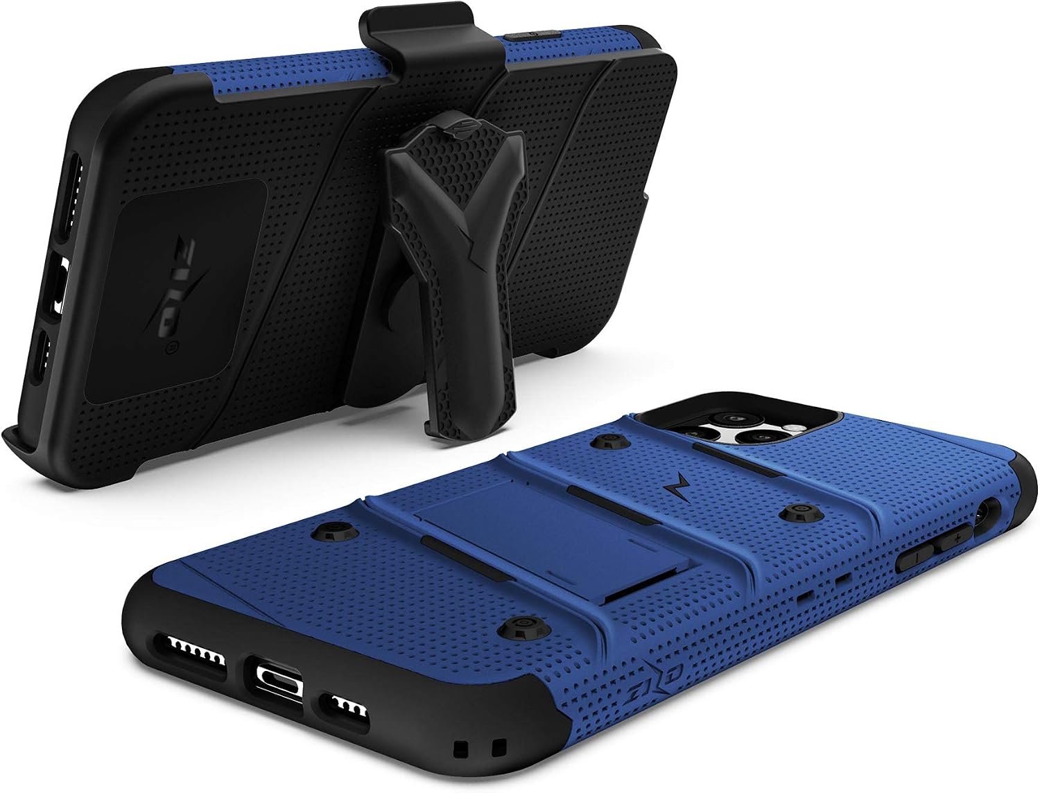 ZIZO Bolt Series iPhone 11 Pro Max Case - Heavy-Duty Military-Grade Drop Protection w/Kickstand Included Belt Clip Holster Tempered Glass Lanyard - Blue