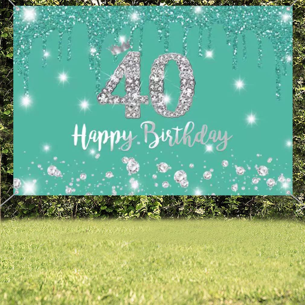 40. Geburtstag Dekoration Set In Teal – Mit Banner, Ballons, Schärpe, Vorhang & Cake Topper