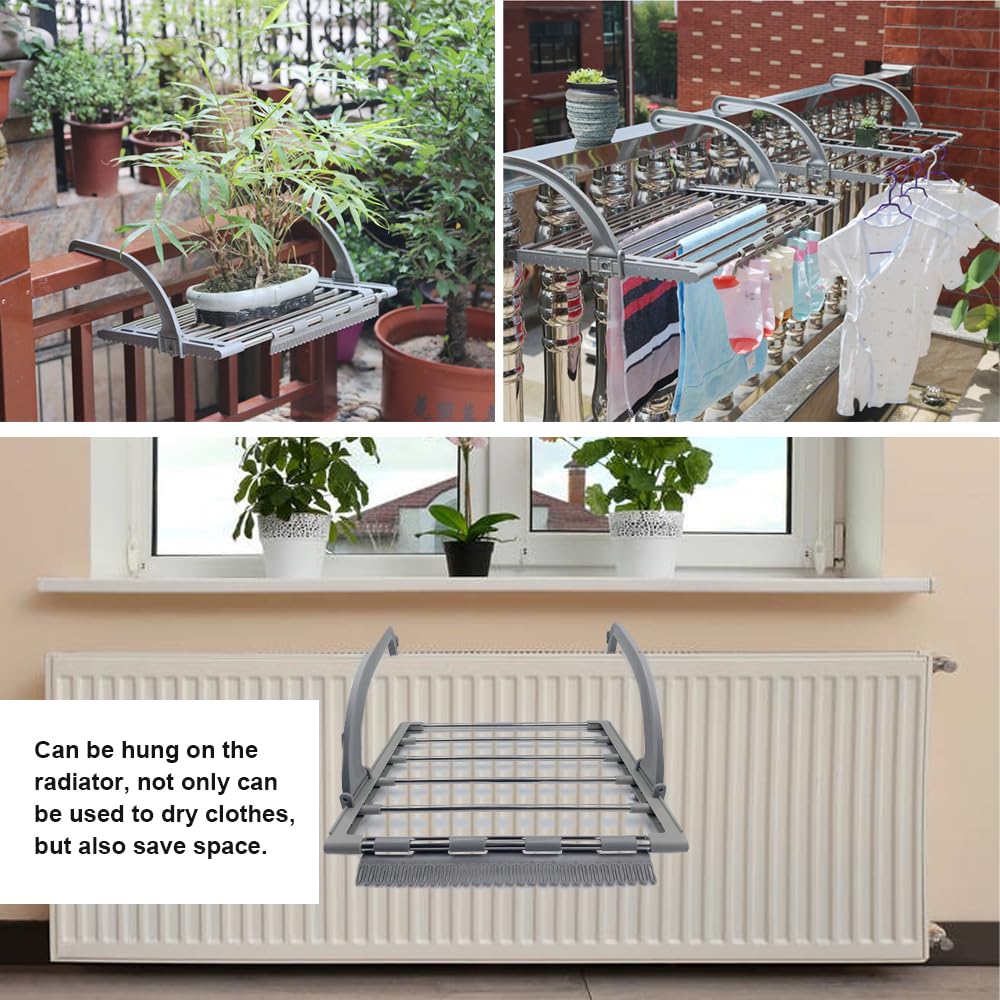 Wasdroger, droogrek voor droogrek voor droogrek, droogrek voor balkon, wasdroger radiator balkon zwarte radiatordroger, gebruikt voor het ophangen van slaapkamervensterbanken, balkonleuningen, roest