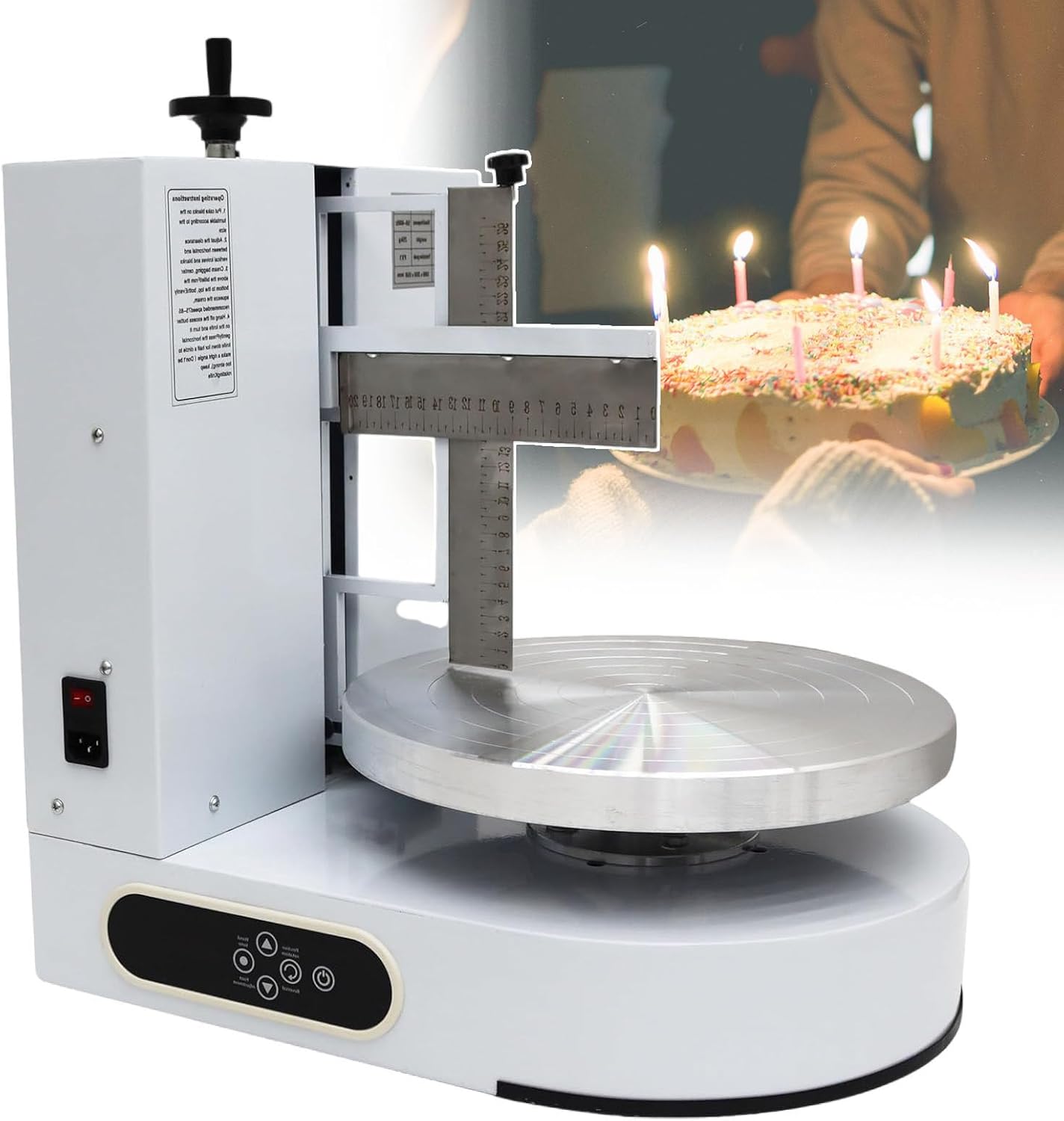 Birthday Cake Cream Smooth Coating Decoration Machine,4-12inches Baking Birthday Cake Tools,One-Button Pause,Suitable for Cake Shops/Food Courts/Western Restaurants/Dessert Houses,White