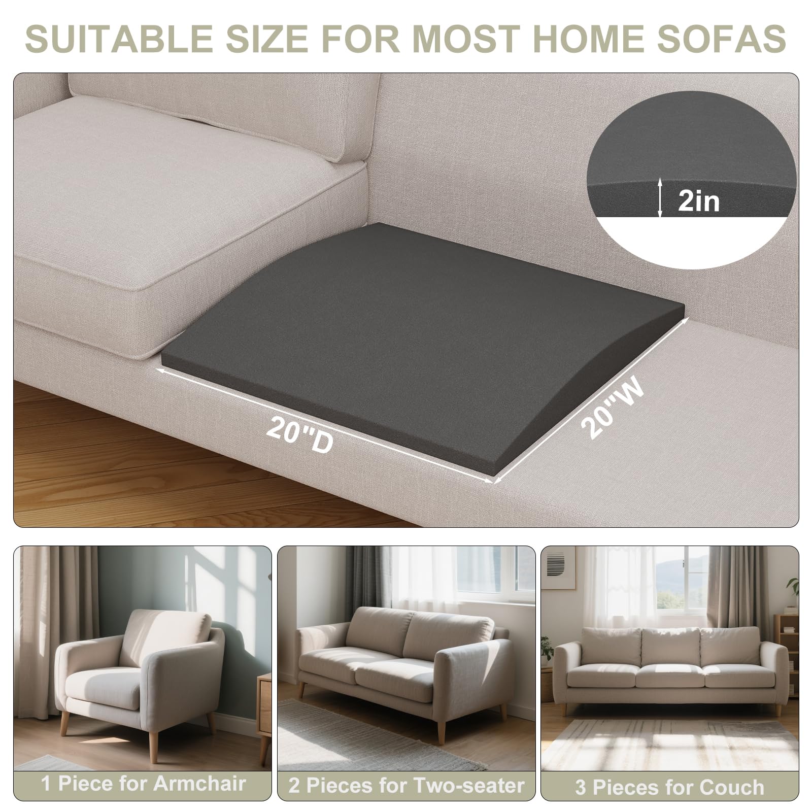 Vastlally Couch Cushion Support for Sagging Seat, High-Density Curved Foam Sofa Furniture seat Couch Cushions Support Repair, 20