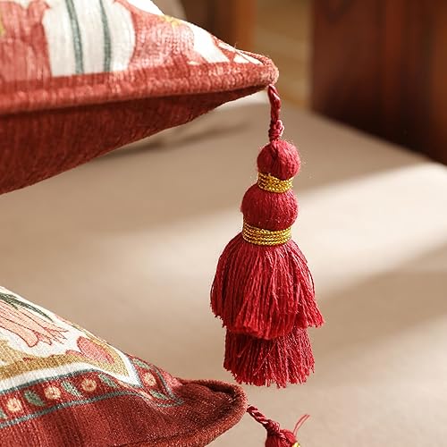 Miniatura 9 de bilin gaier Juego de 4 fundas de almohada de flores silvestres rojas, diseño floral, decoración rústica, de terciopelo, fundas de cojín para sofá,