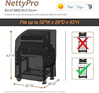 Vista 5 de NettyPro Funda para Barbacoa a Gas, Resistente al Agua, Impermeable de 32 Pulgadas, para Barbacoas de 2 Quemadores al Aire Libre, para Weber, Negro