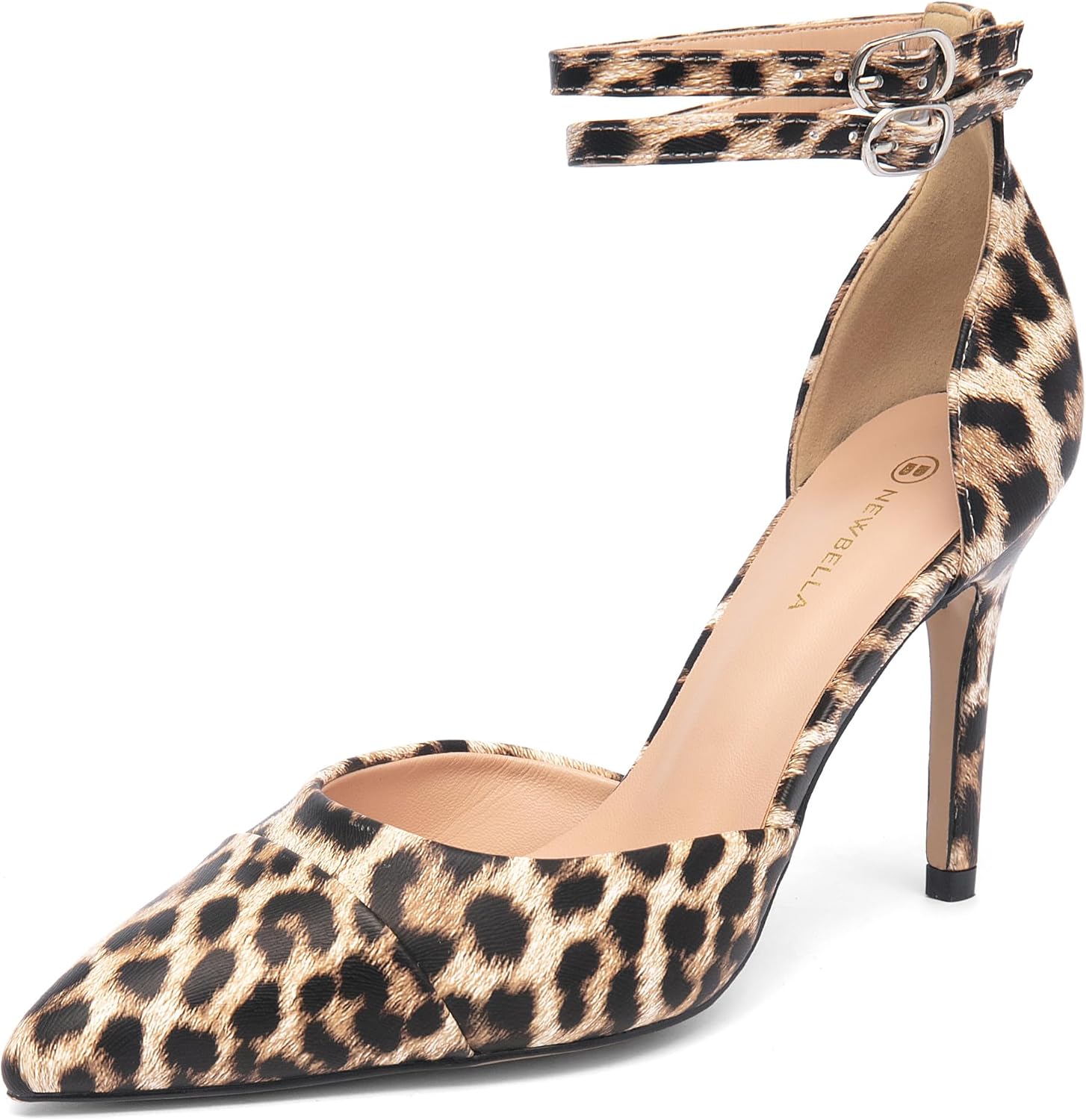 NEWBELLA Women's Double Buckle Stiletto Sandals - Elegant Pointed Toe Pumps for Daily Commute & Evening Events, Comfortable Dress Shoes with Adjustable Straps